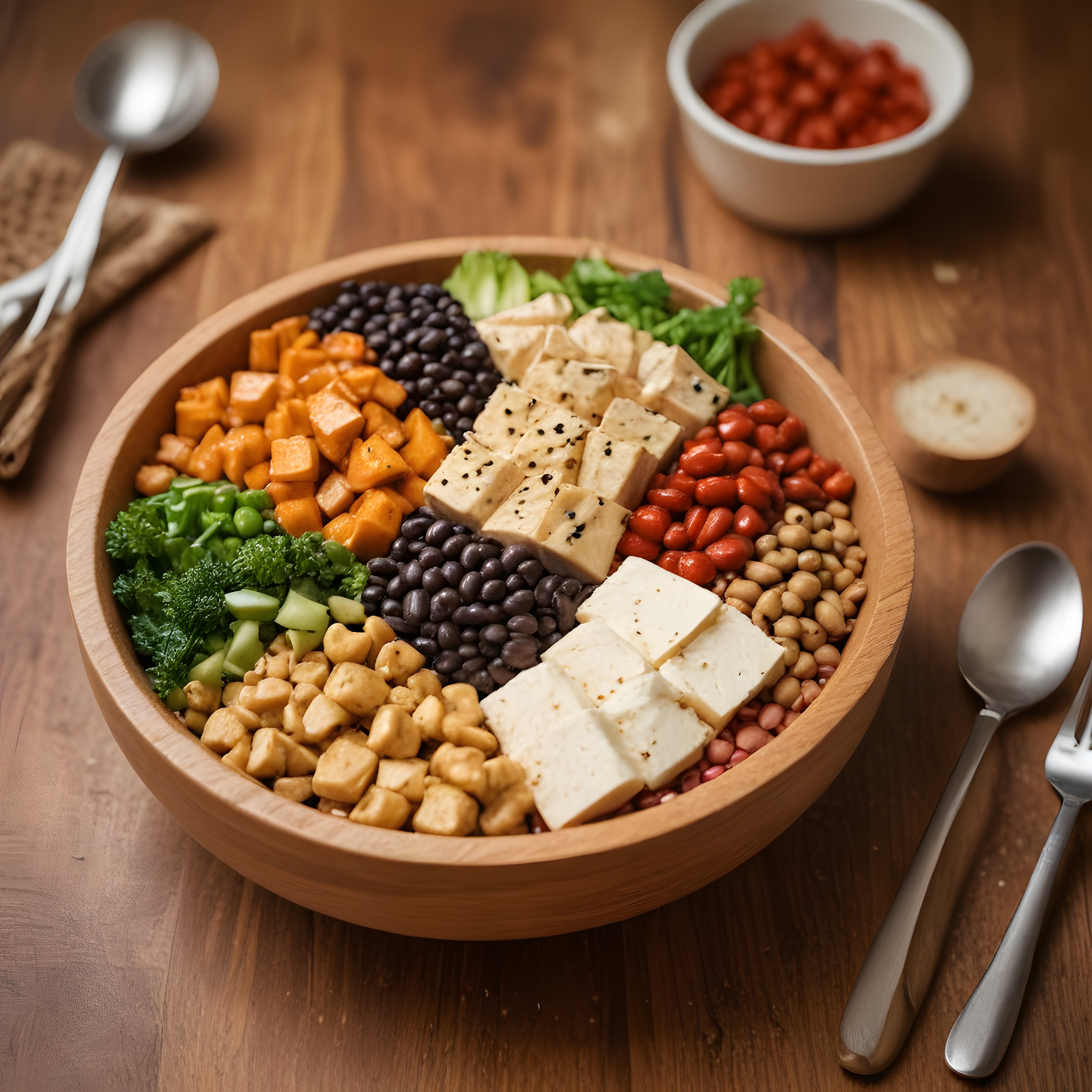 Ahşap Kasede Renkli Vegan Buddha Bowl: Besleyici Bitkisel Öğün Fikri