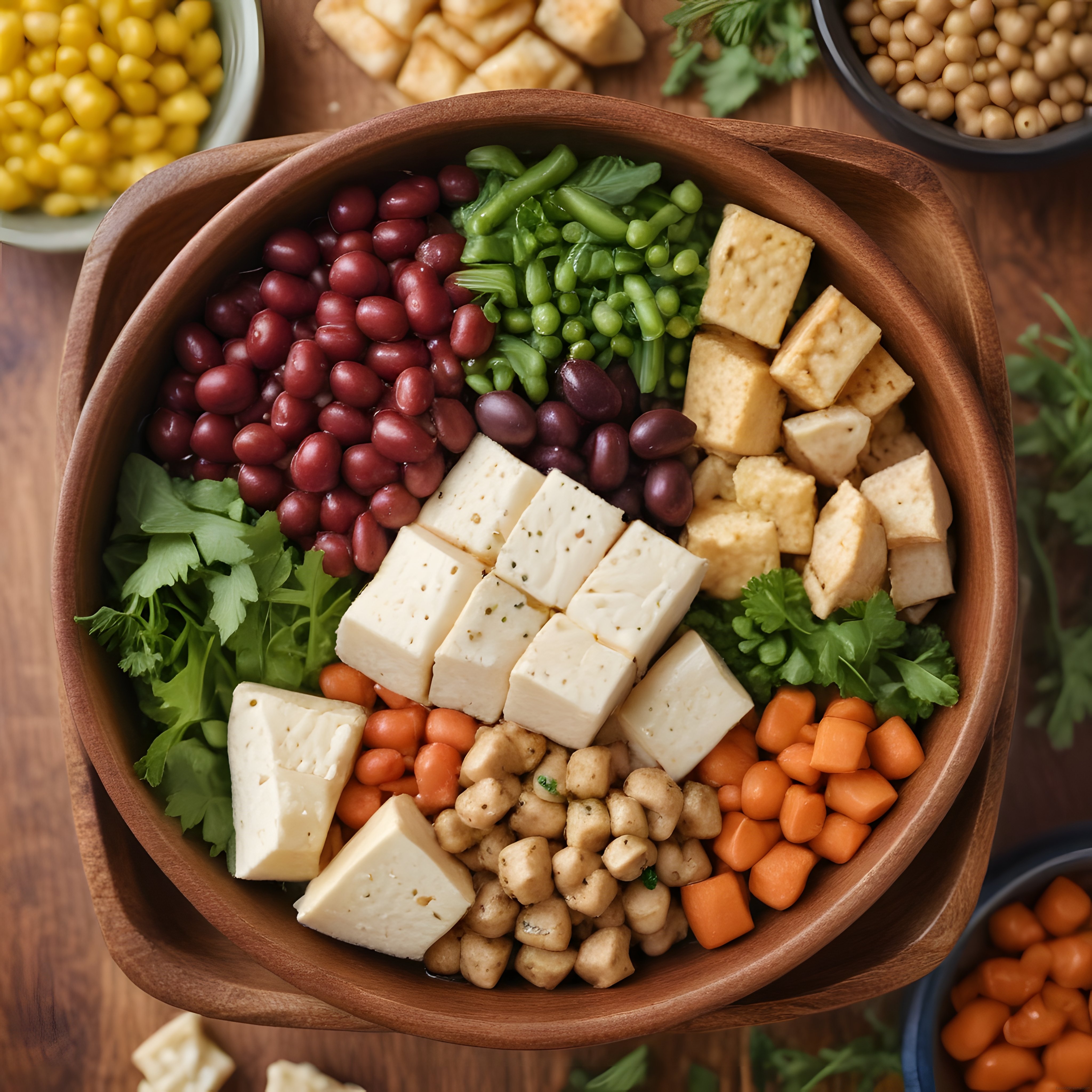 Ahşap Kasede Renkli Vegan Buddha Bowl: Sağlıklı ve Besleyici Bitki Bazlı Öğün
