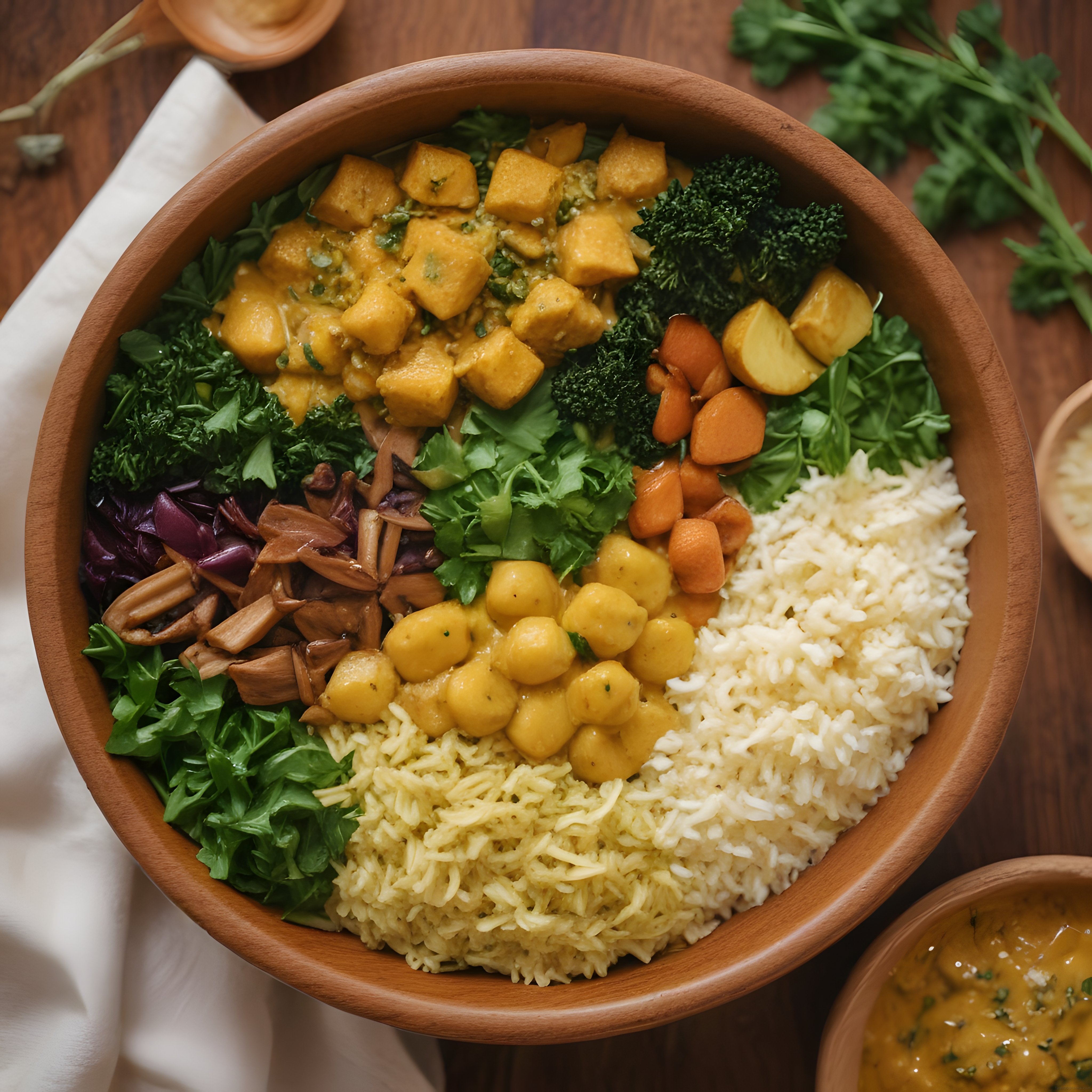 Ahşap Kasede Renkli Vegan Buddha Bowl: Sağlıklı ve Lezzetli Bitkisel Beslenme