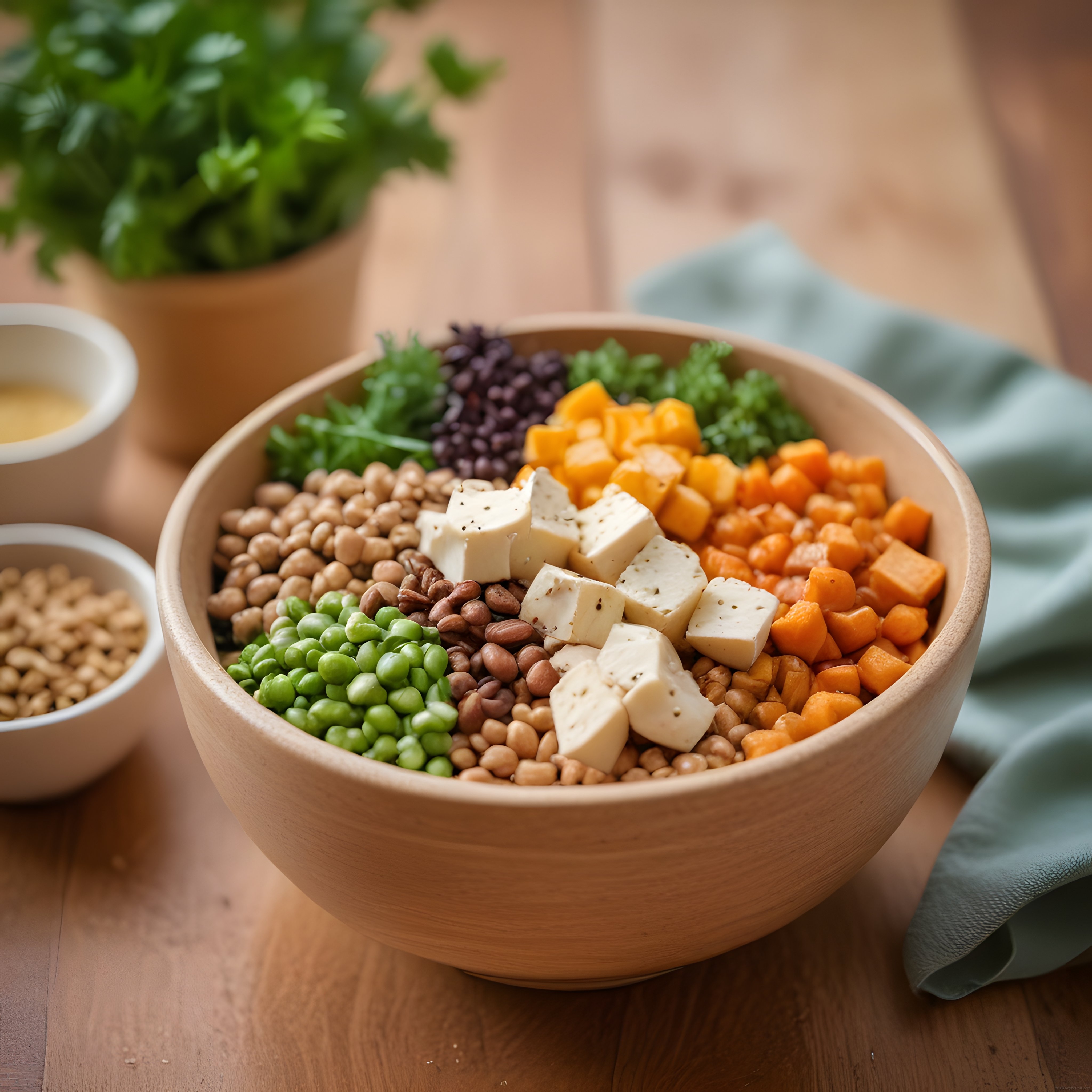 Ahşap Kasede Renkli Vegan Buddha Bowl: Sağlıklı ve Protein Dolu Beslenme