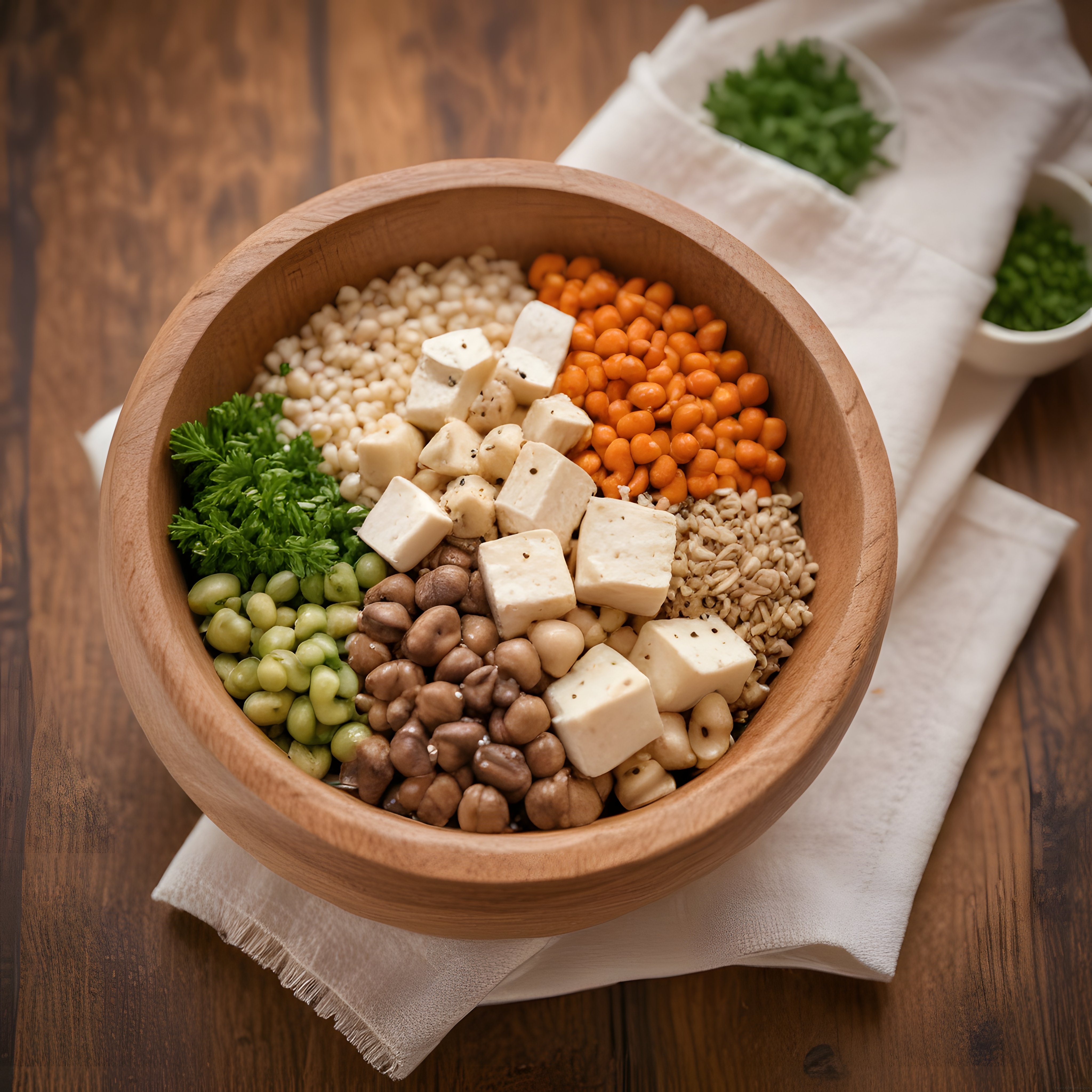 Ahşap Kasede Renkli Vegan Protein Kasesi: Sağlıklı ve Dengeli Beslenme