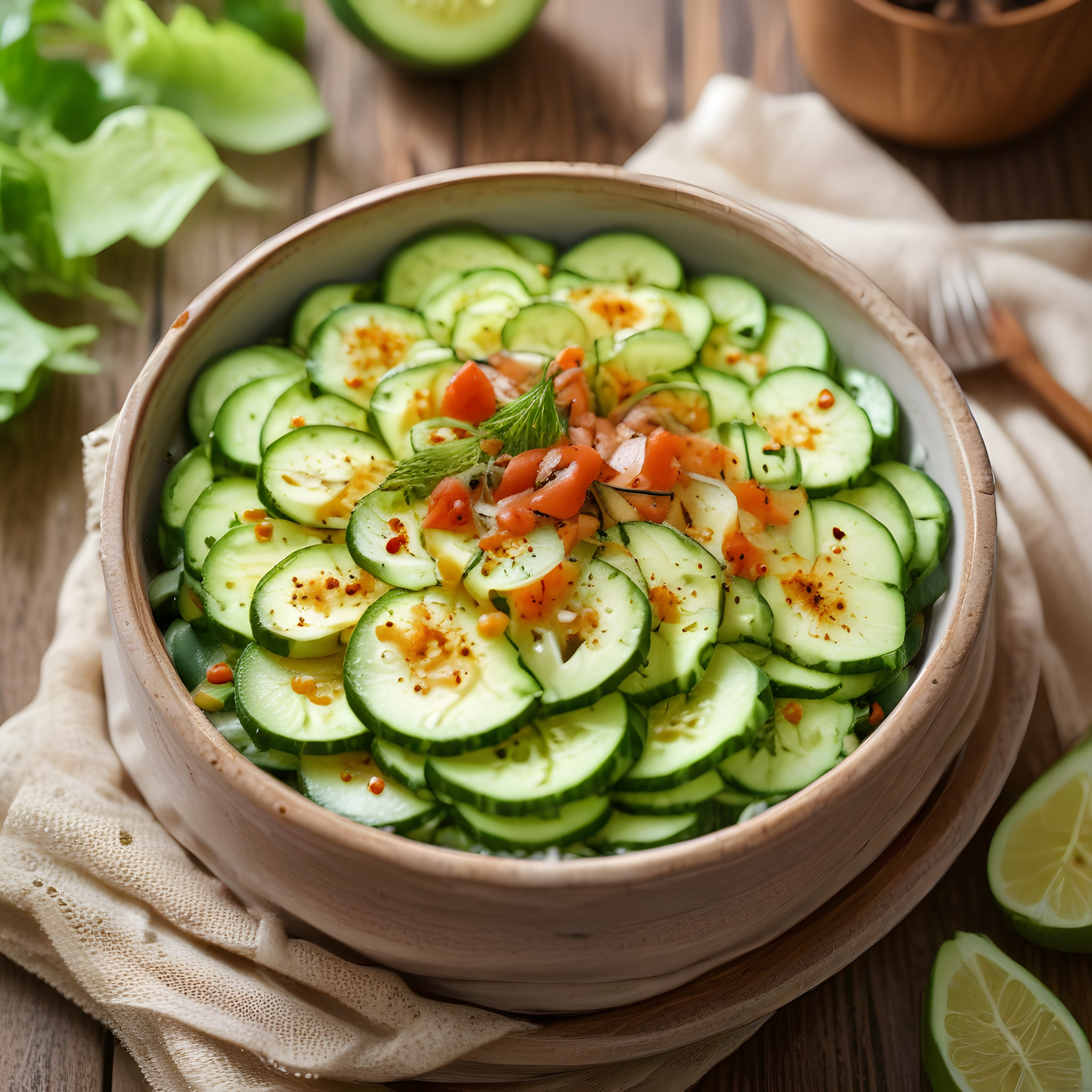 Ahşap Kasede Salatalık Salatası: Taze Domates ve Nane ile Sağlıklı Tarif