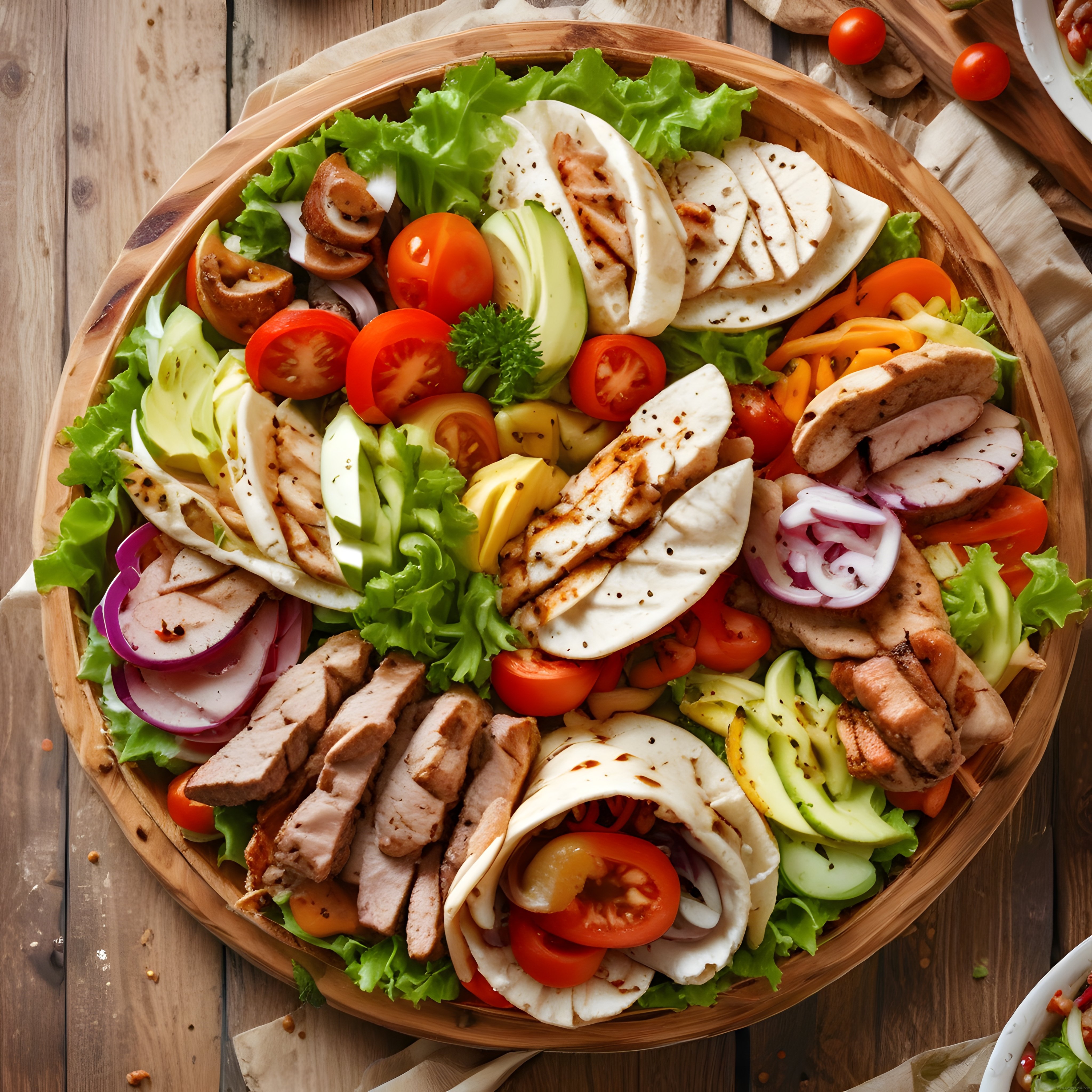 Ahşap Kasede Tavuklu Avokadolu Mozzarella Salatası: Sağlıklı ve Lezzetli