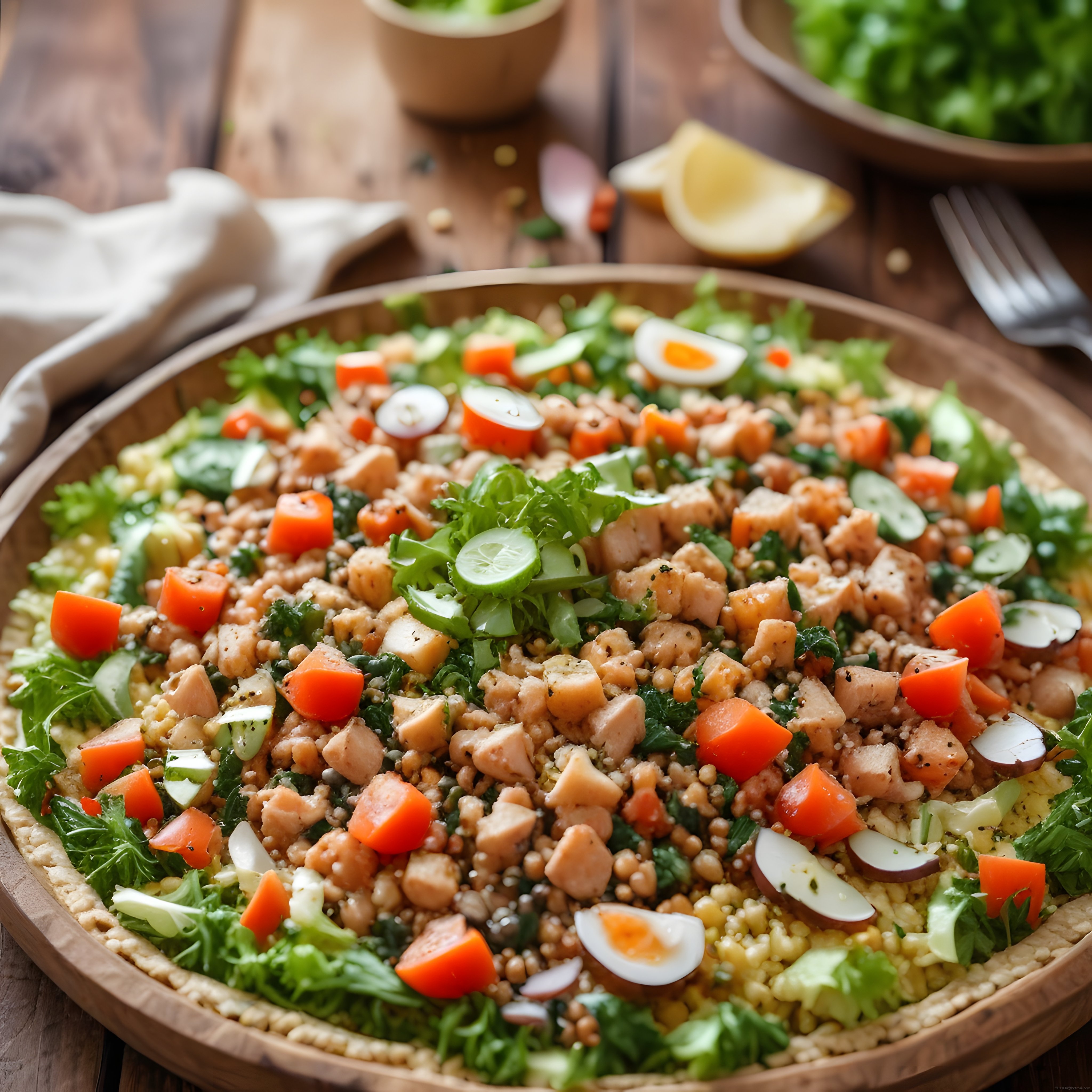 Ahşap Kasede Tavuklu Bulgur Salatası: Sağlıklı Protein Dolu Doyurucu Öğün