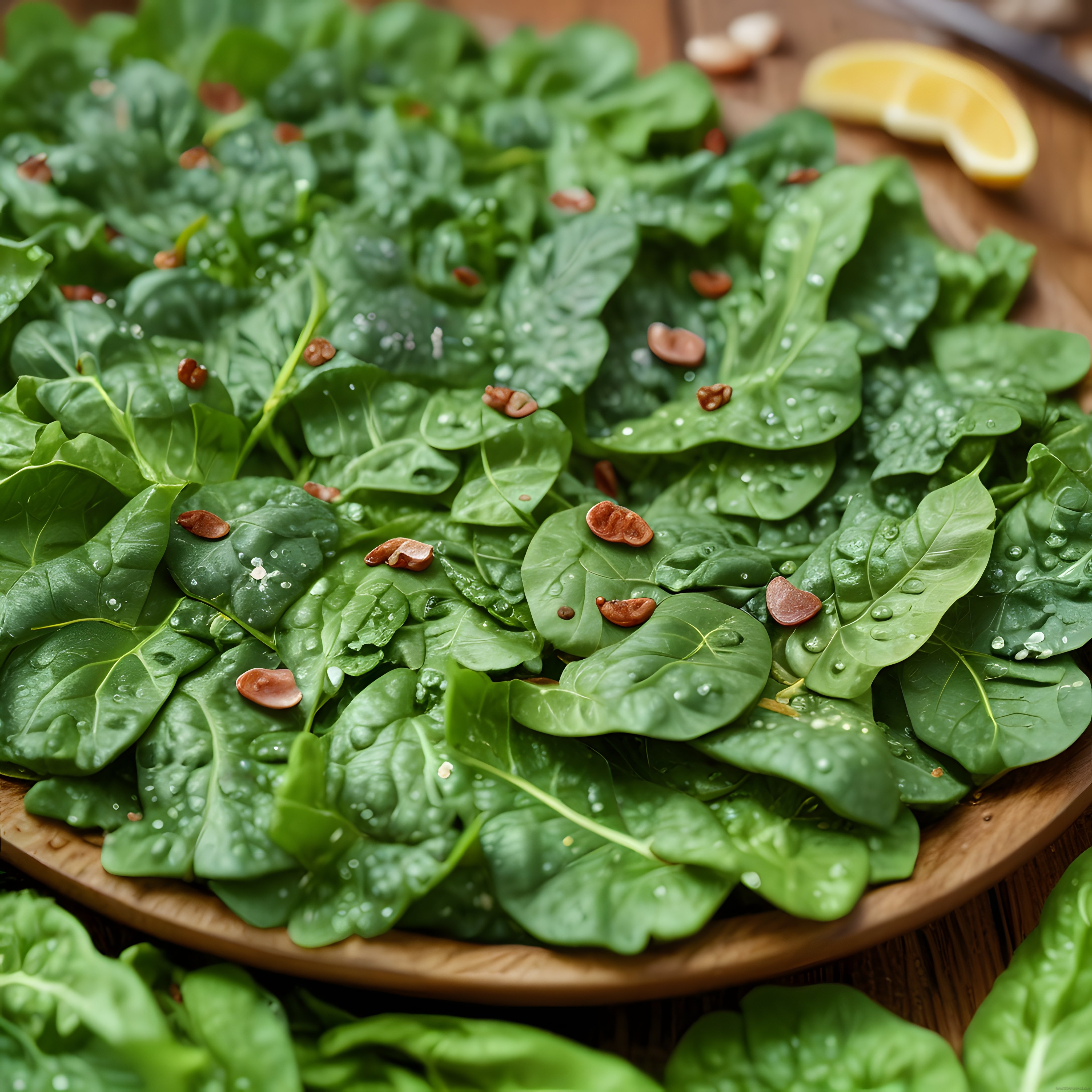 Ahşap Kâsede Taze Ispanak Yaprakları ve Cevizli Sağlıklı Salata Malzemeleri