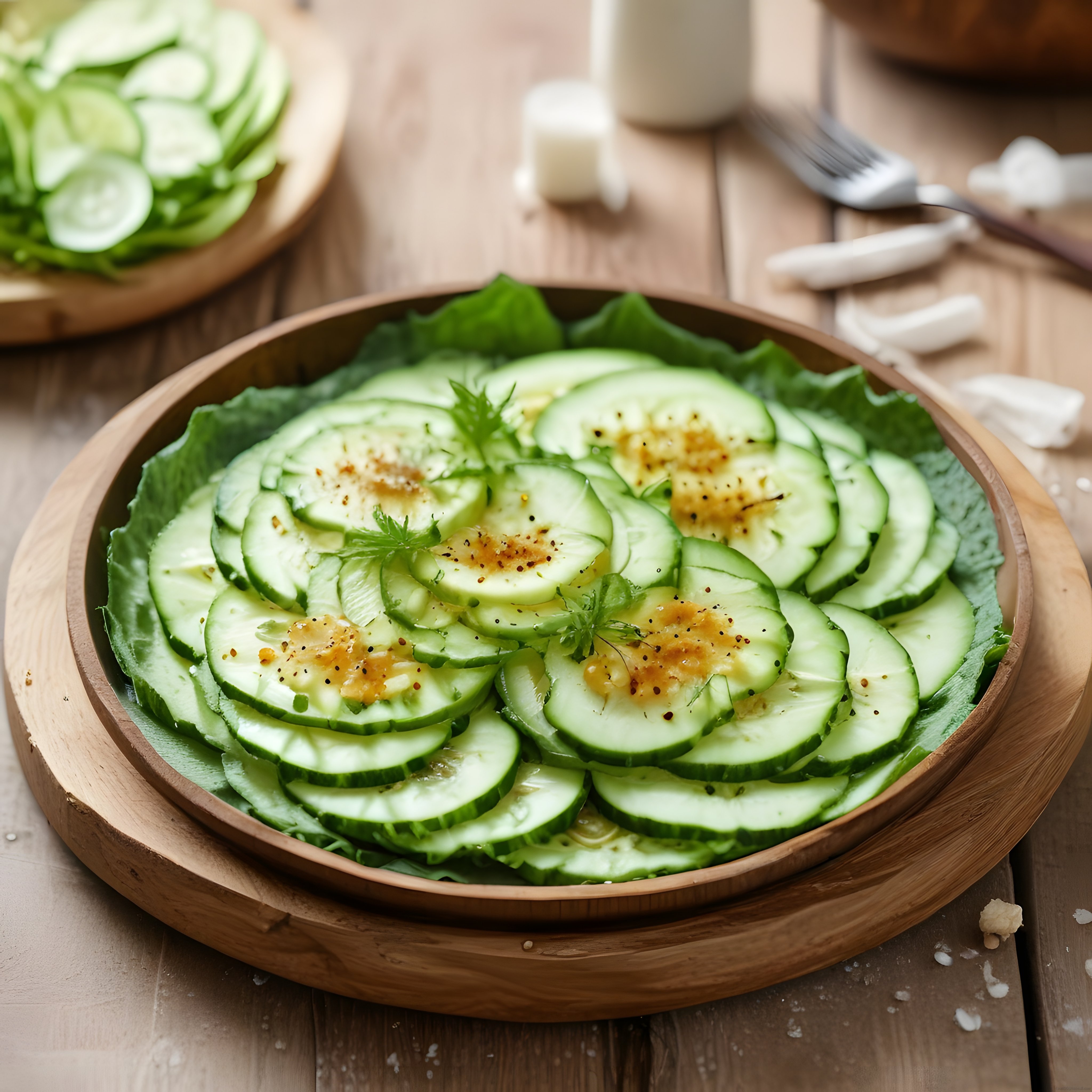 Ahşap Kasede Taze Salatalık Dilimleriyle Hafif ve Sağlıklı Salata Sunumu