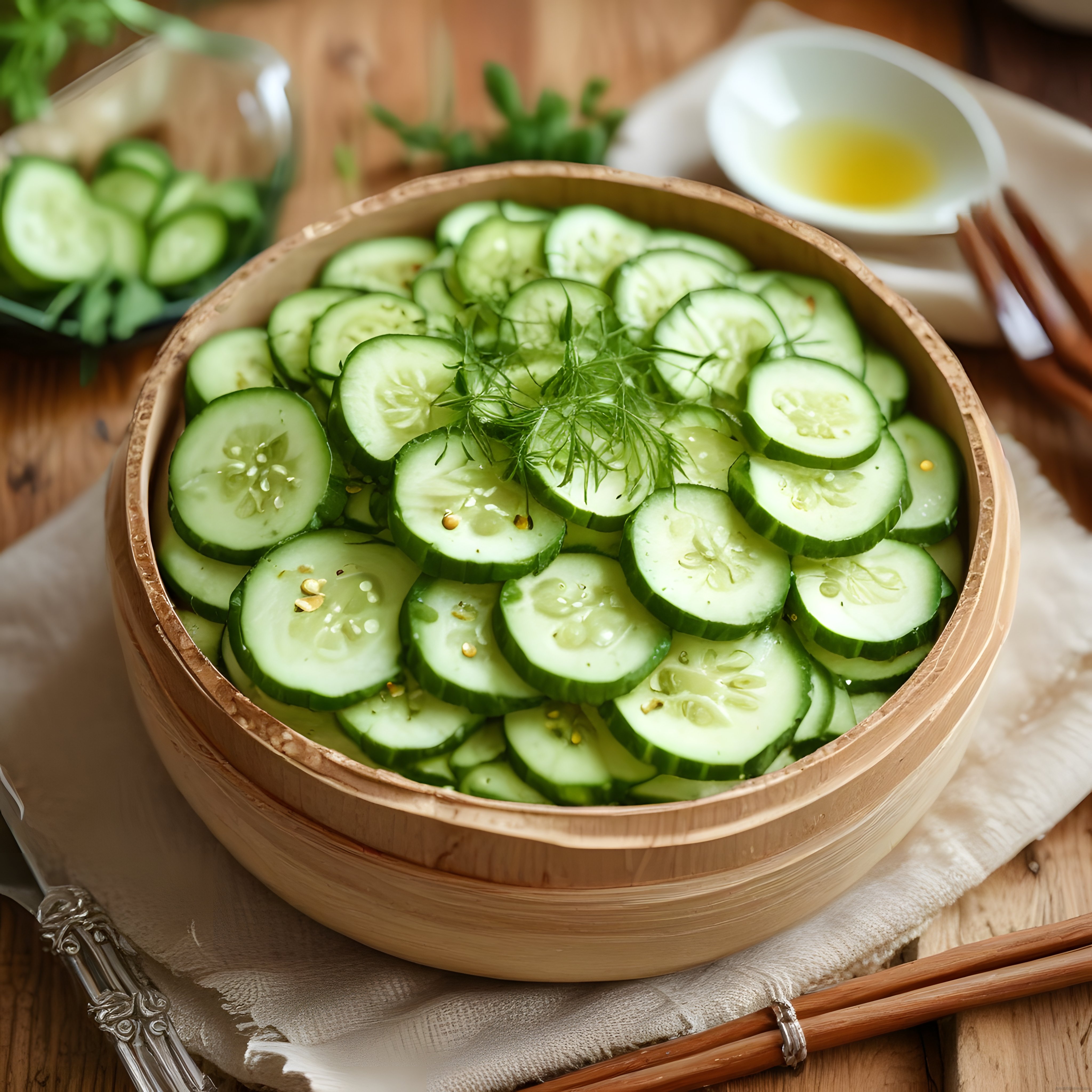 Ahşap Kasede Taze Salatalık Salatası: Sağlıklı ve Serinletici Yaz Tarifi