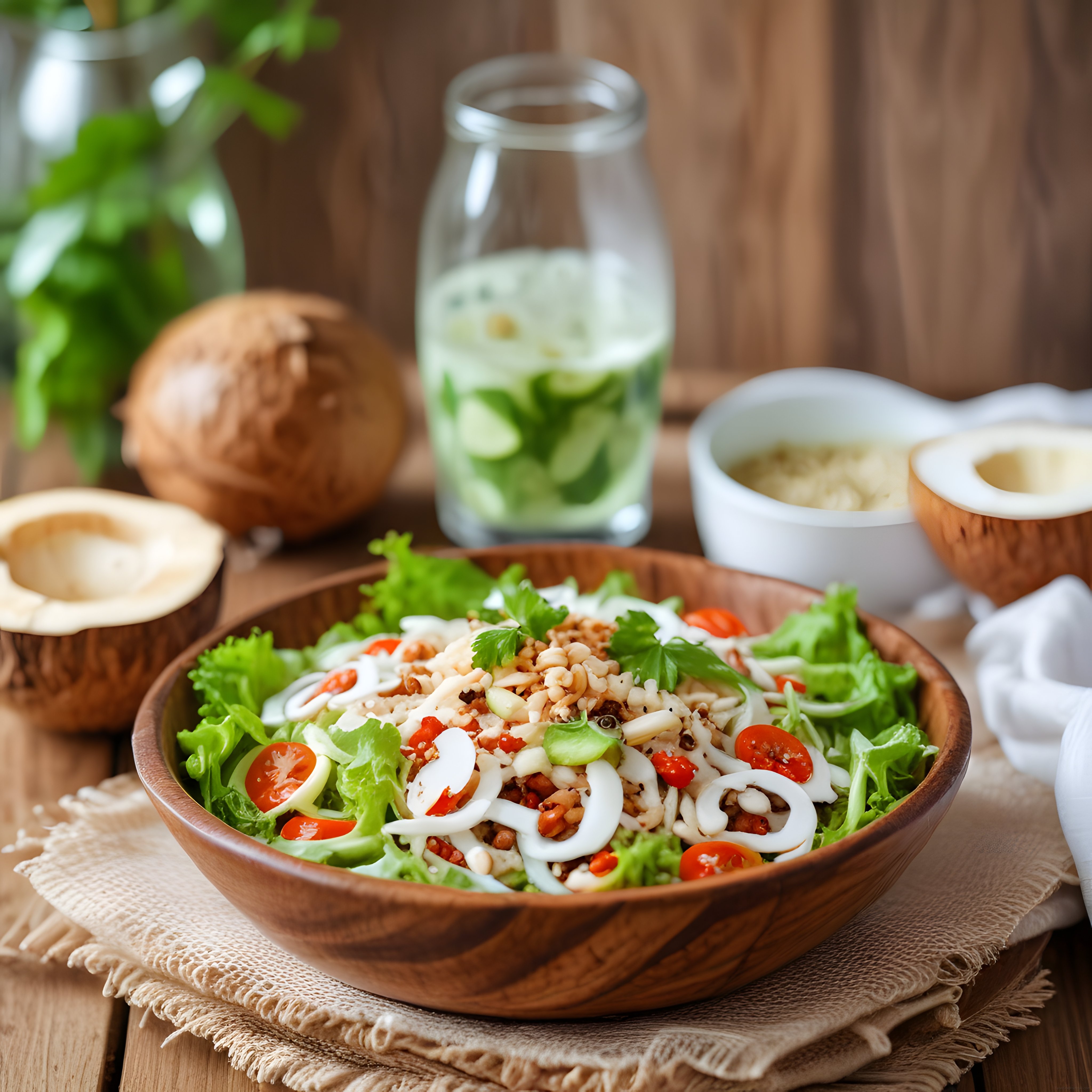 Ahşap kasede taze sebzelerle hazırlanmış sağlıklı ve besleyici salata sunumu