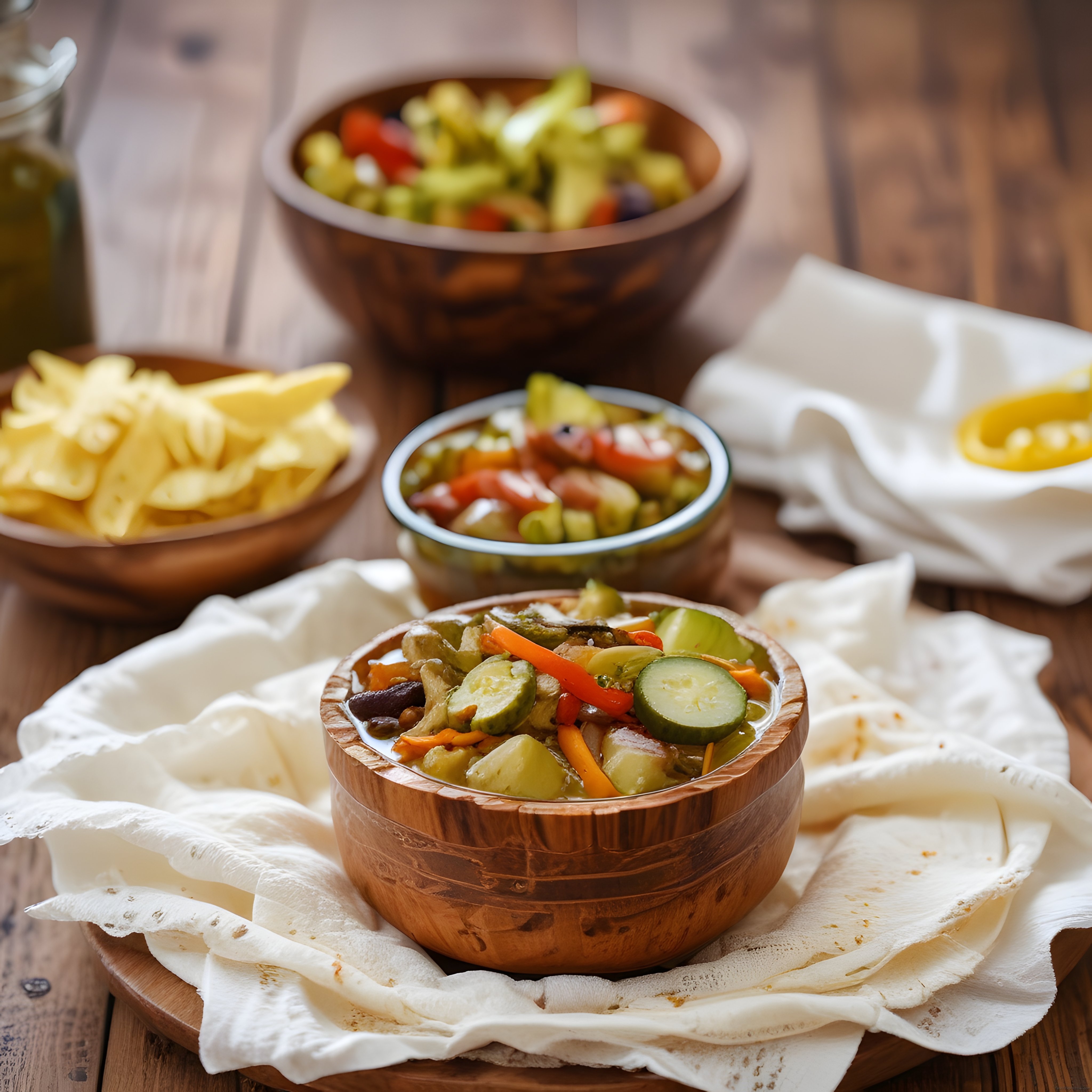 ahşap kasede taze sebzeli meze salatası ve lavaş eşliğinde sağlıklı atıştırmalık