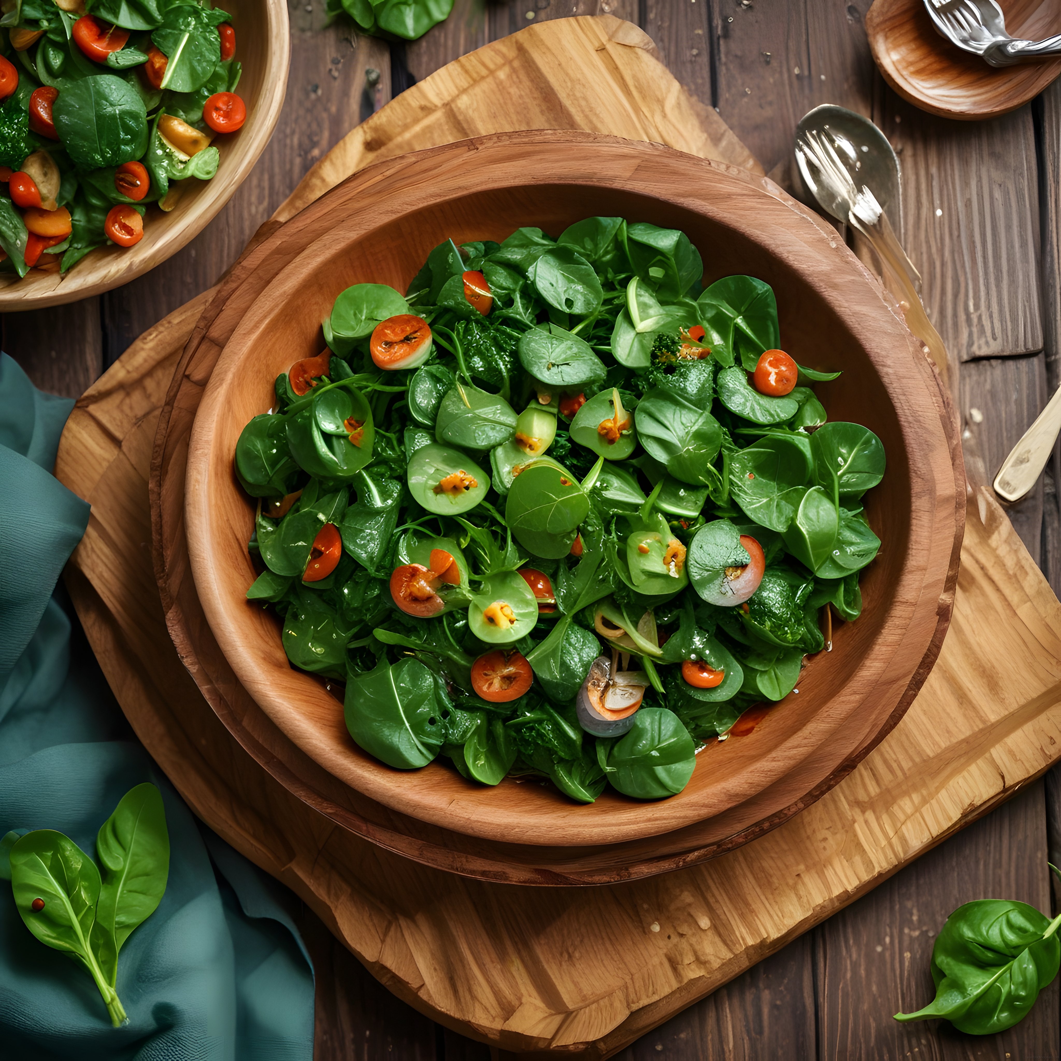 Ahşap Kâsede Taze Yeşillik Salatası ve Cherry Domates Sunumu