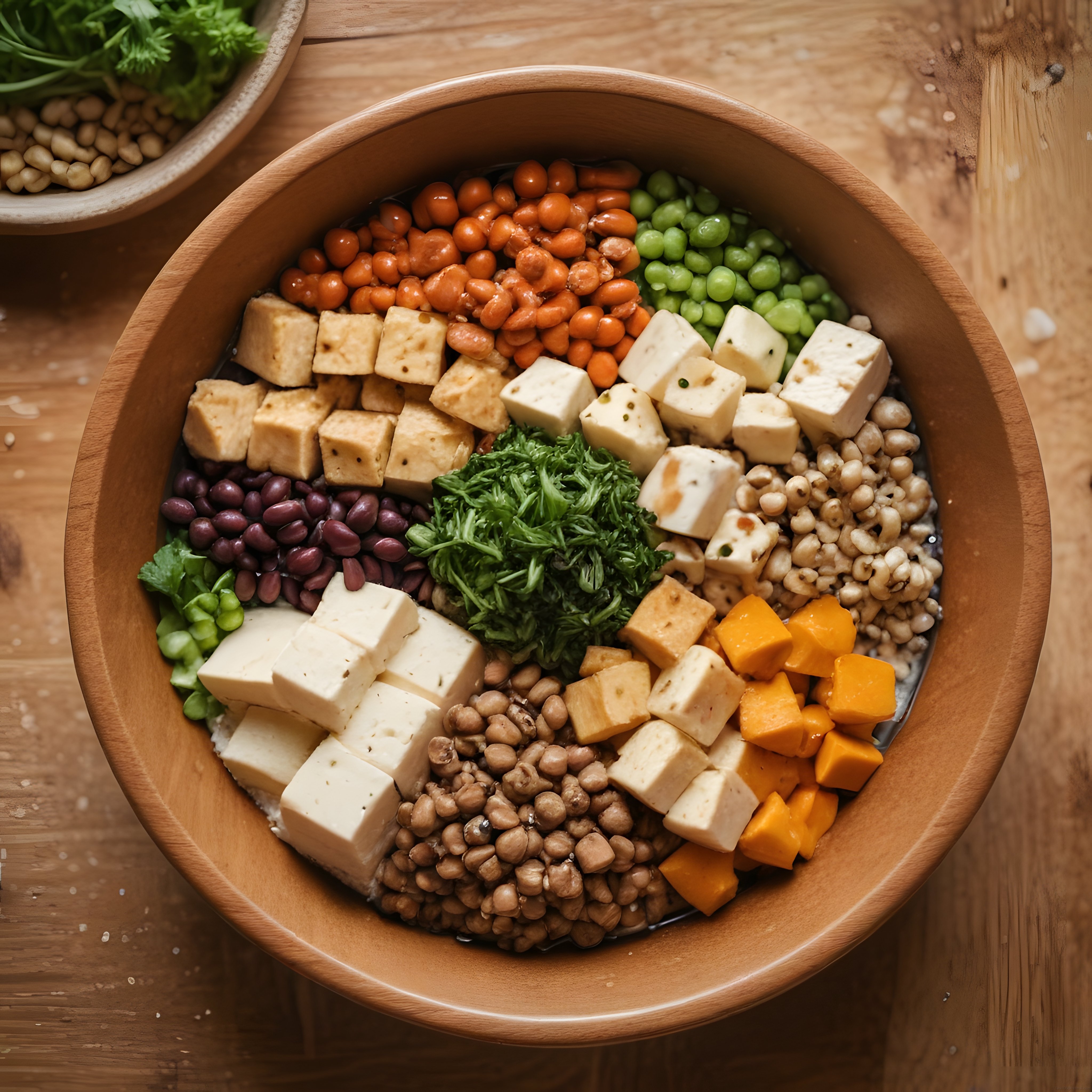 Ahşap Kasede Tofu ve Baklagilli Renkli Vegan Bowl Tarifi