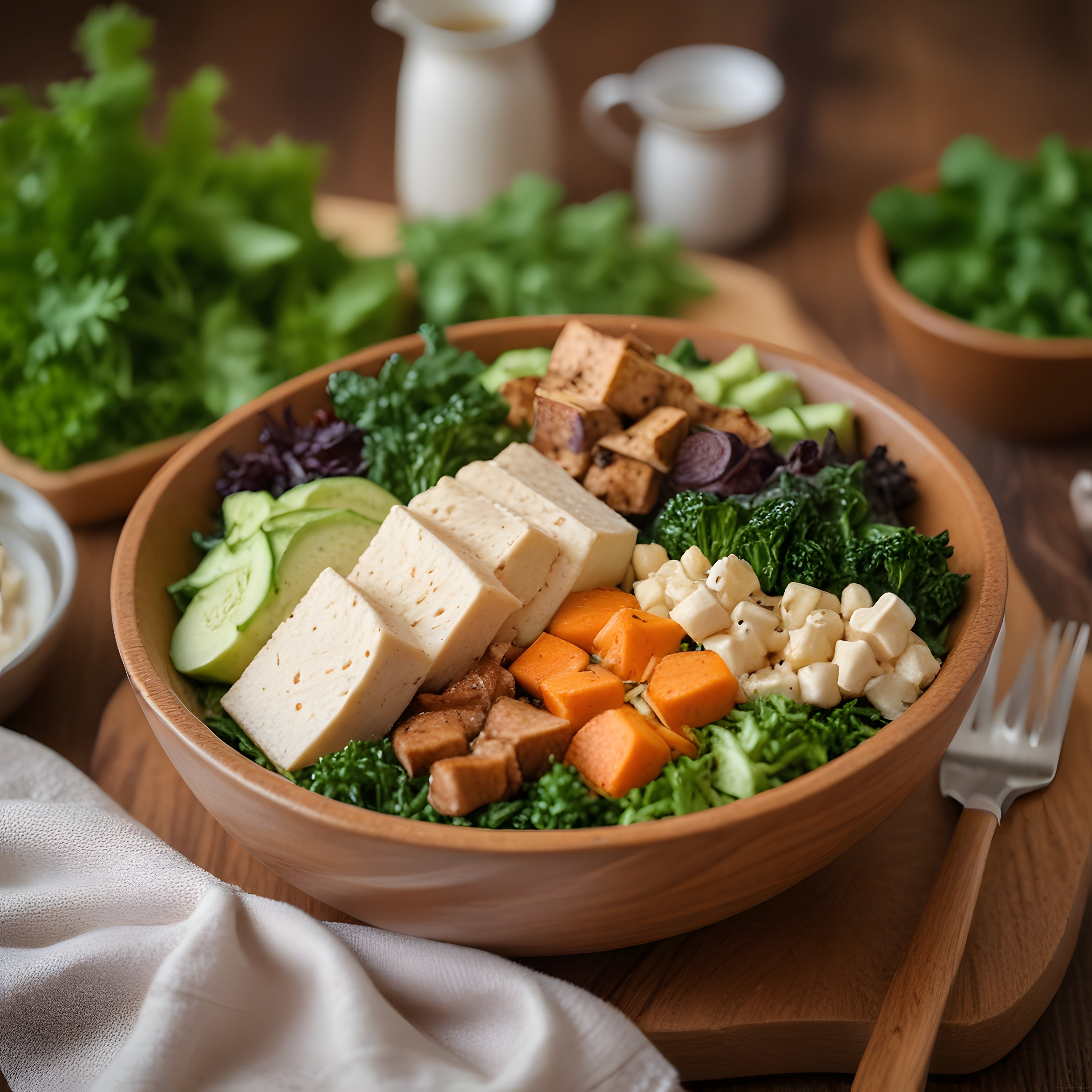 Ahşap Kasede Tofulu Avokadolu ve Yeşillikli Besleyici Vegan Bowl Tarifi