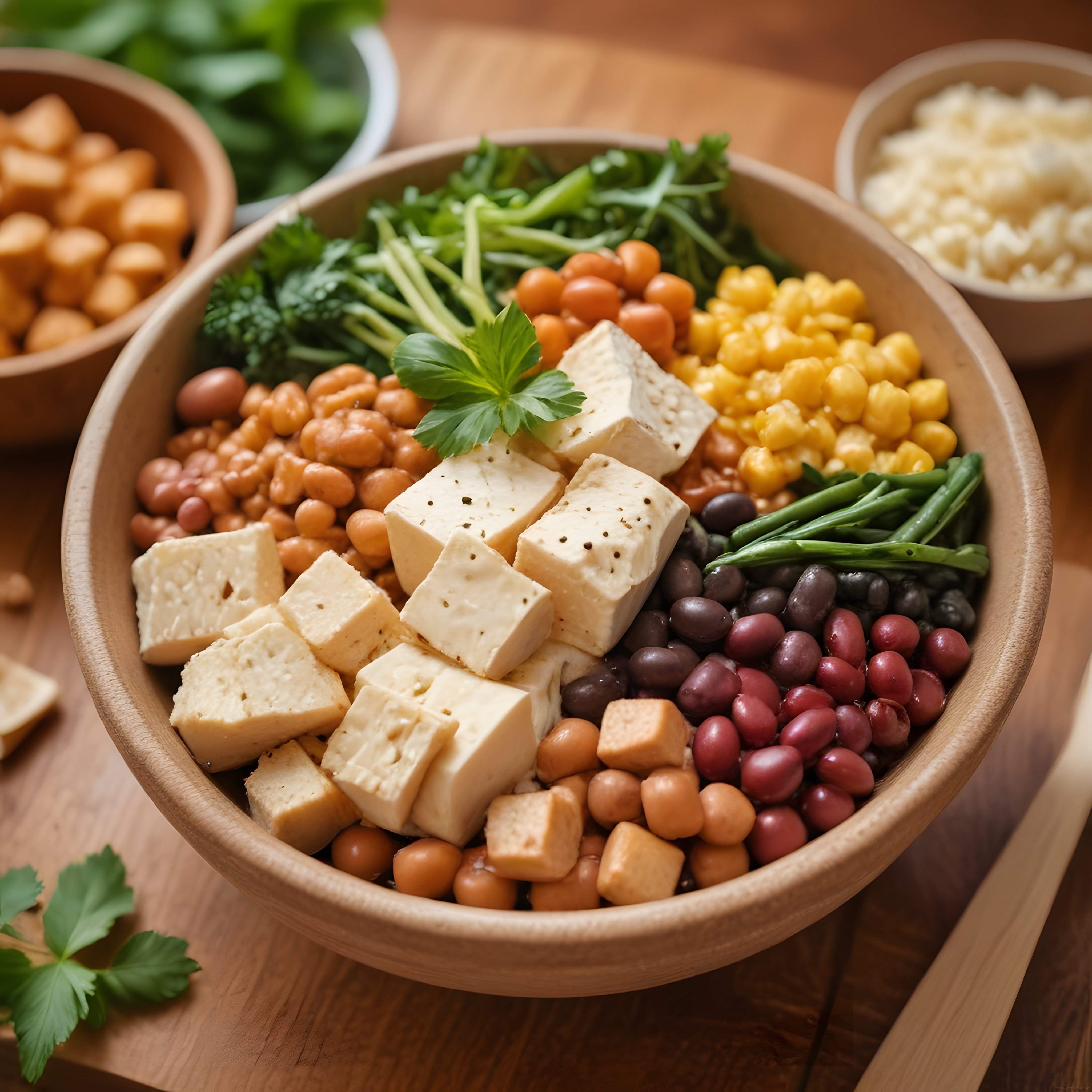 Ahşap Kasede Tofulu Vegan Bowl: Sağlıklı ve Renkli Bitkisel Öğün