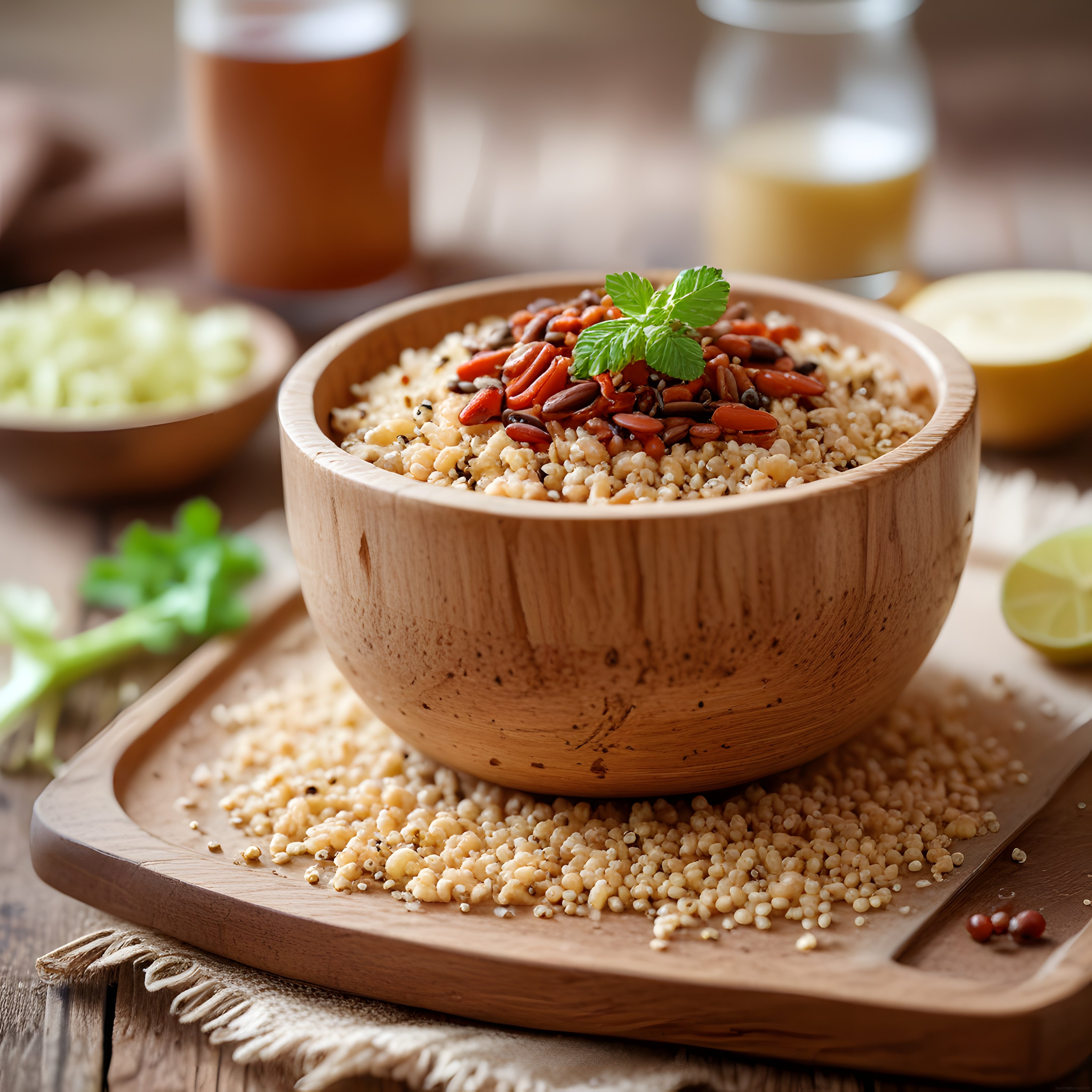 Ahşap Kasede Tohumlu Kinoa Salatası ve Goji Berry ile Lezzetli Sunum