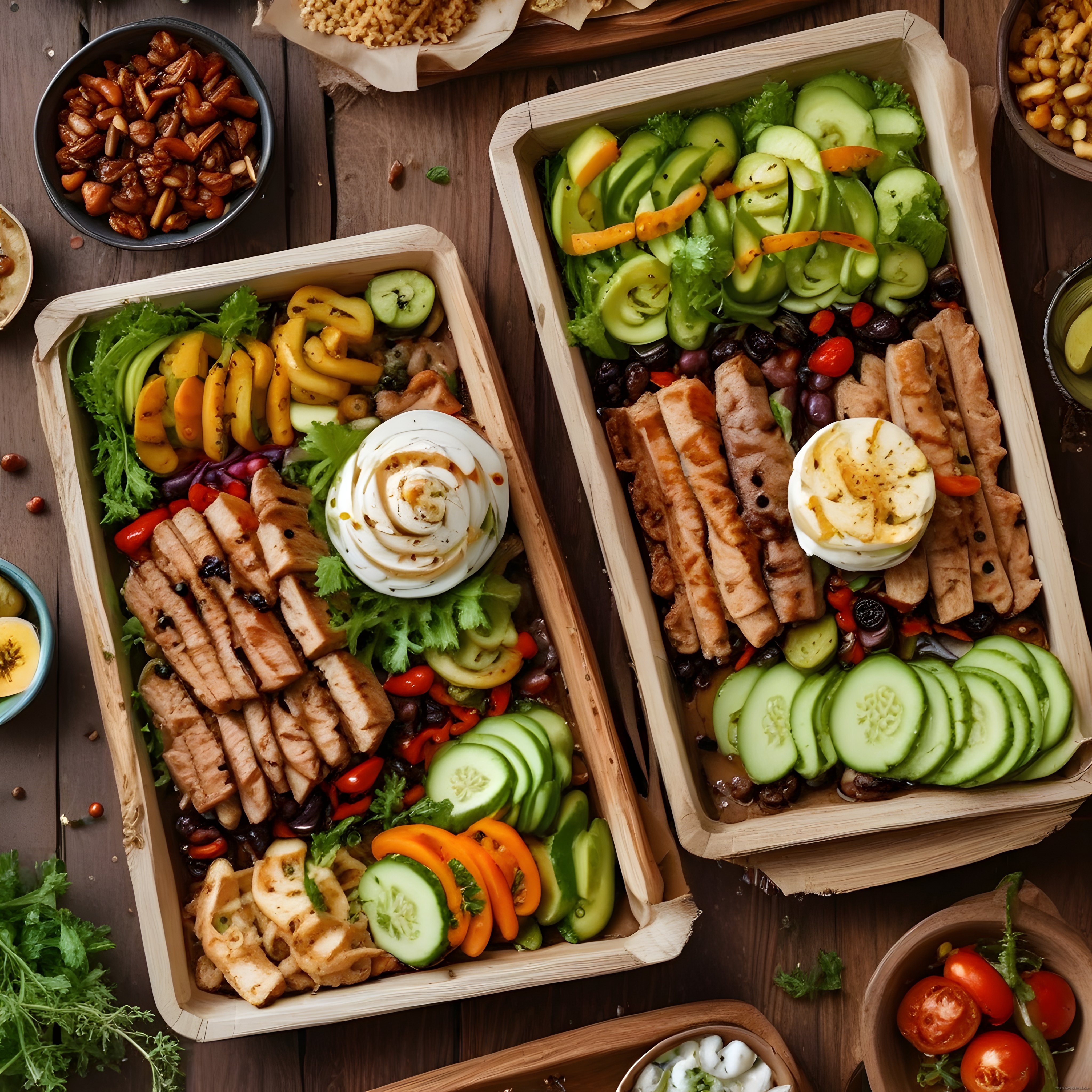 Ahşap Kutularda Renkli ve Sağlıklı Protein Kaseleri: Lezzetli Bir Öğün Fikri