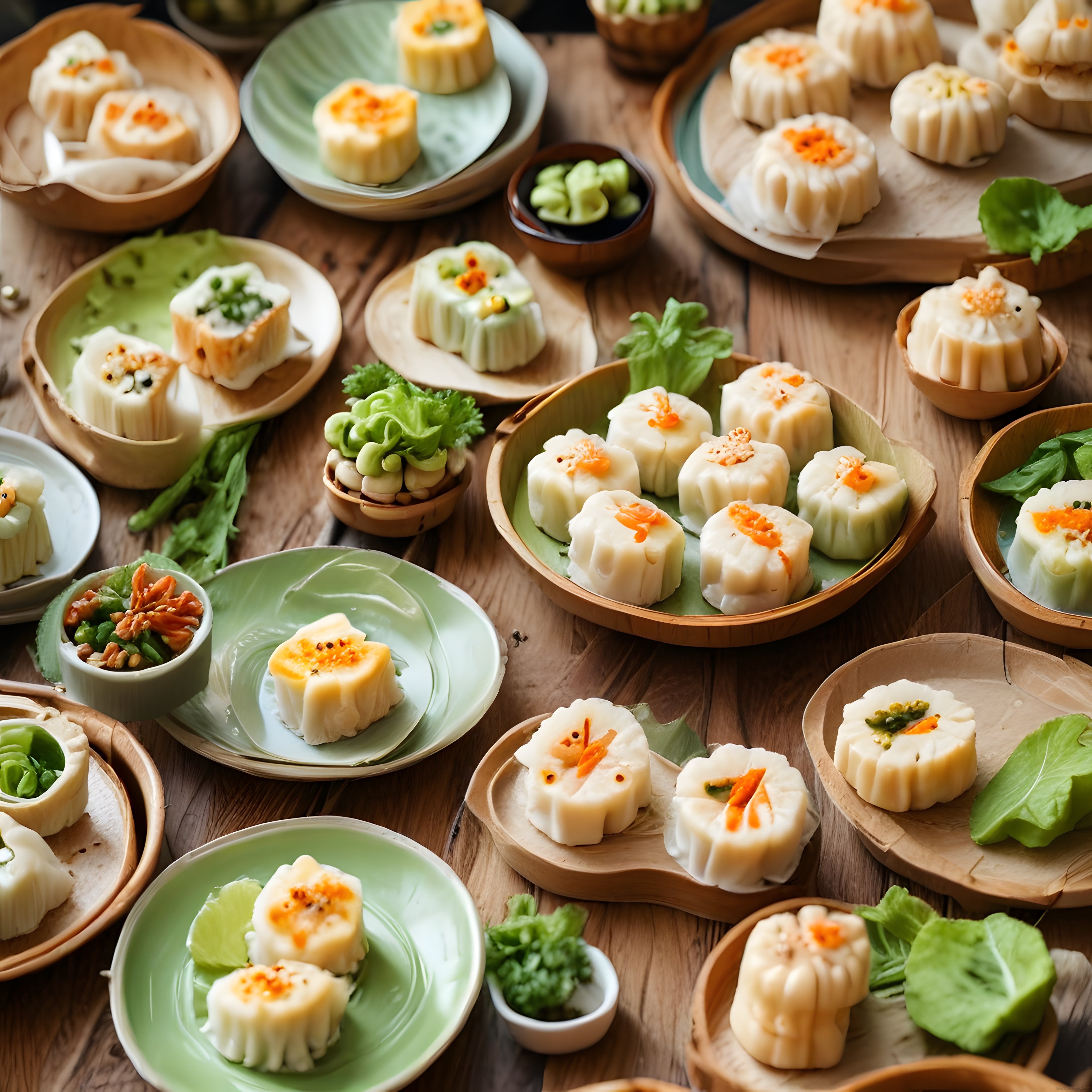 Ahşap Masa Üzerinde Bambu Sepetlerde Sunulan Geleneksel Çin Dim Sum Çeşitleri