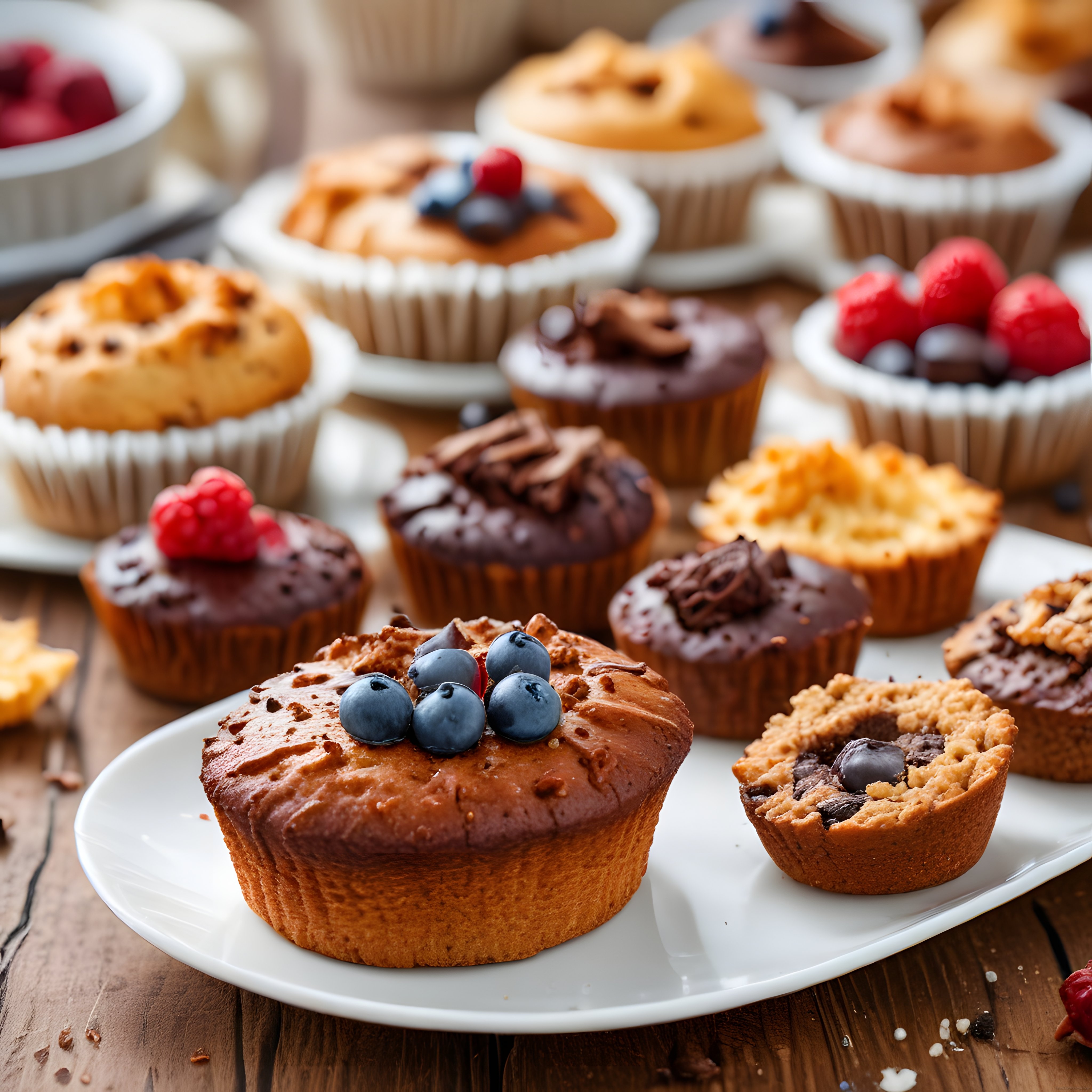 Ahşap Masa Üzerinde Çeşitli Lezzetlerde Cupcake ve Muffin Sunumu
