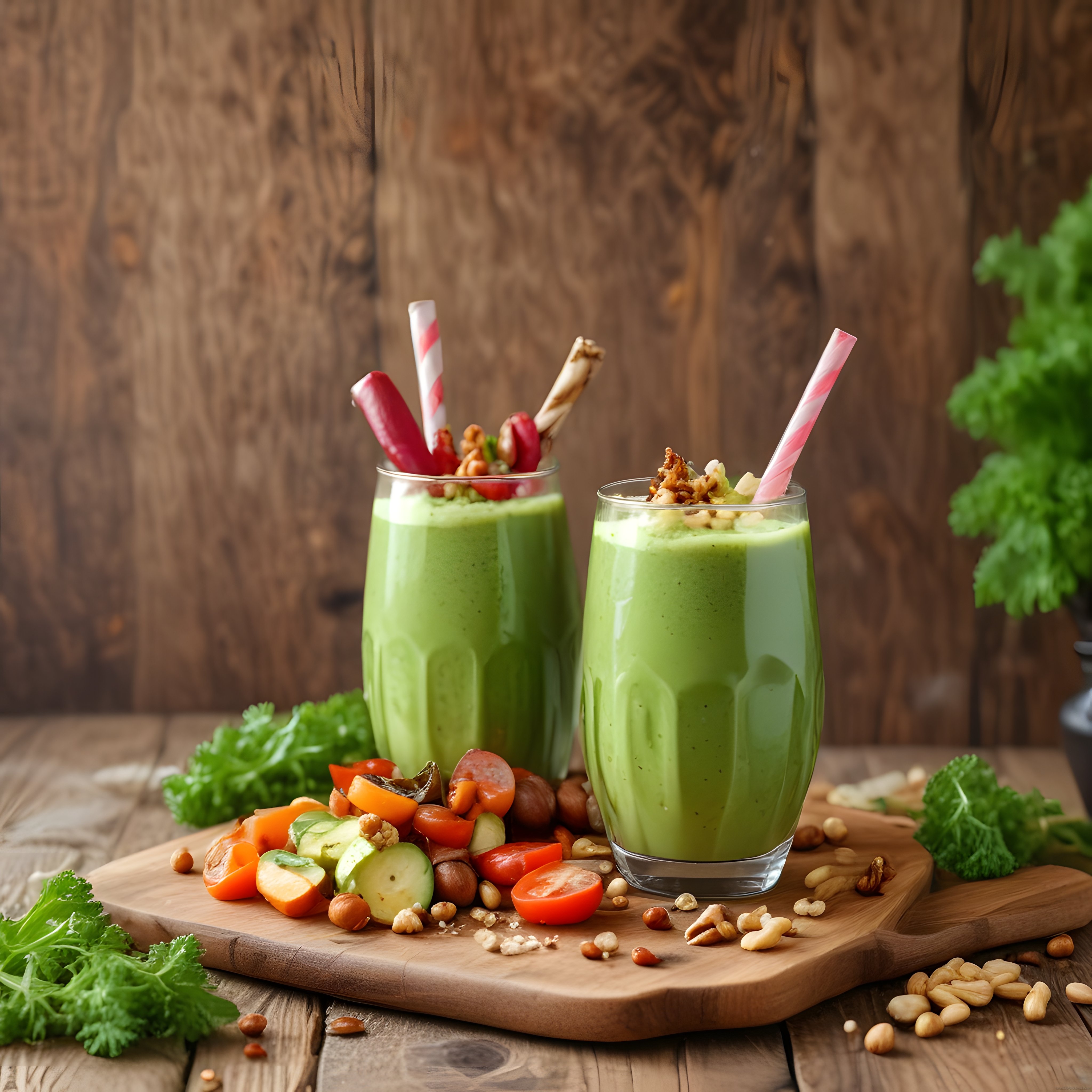Ahşap Masa Üzerinde Doğal Yeşil Smoothie ve Sağlıklı Beslenme Konsepti