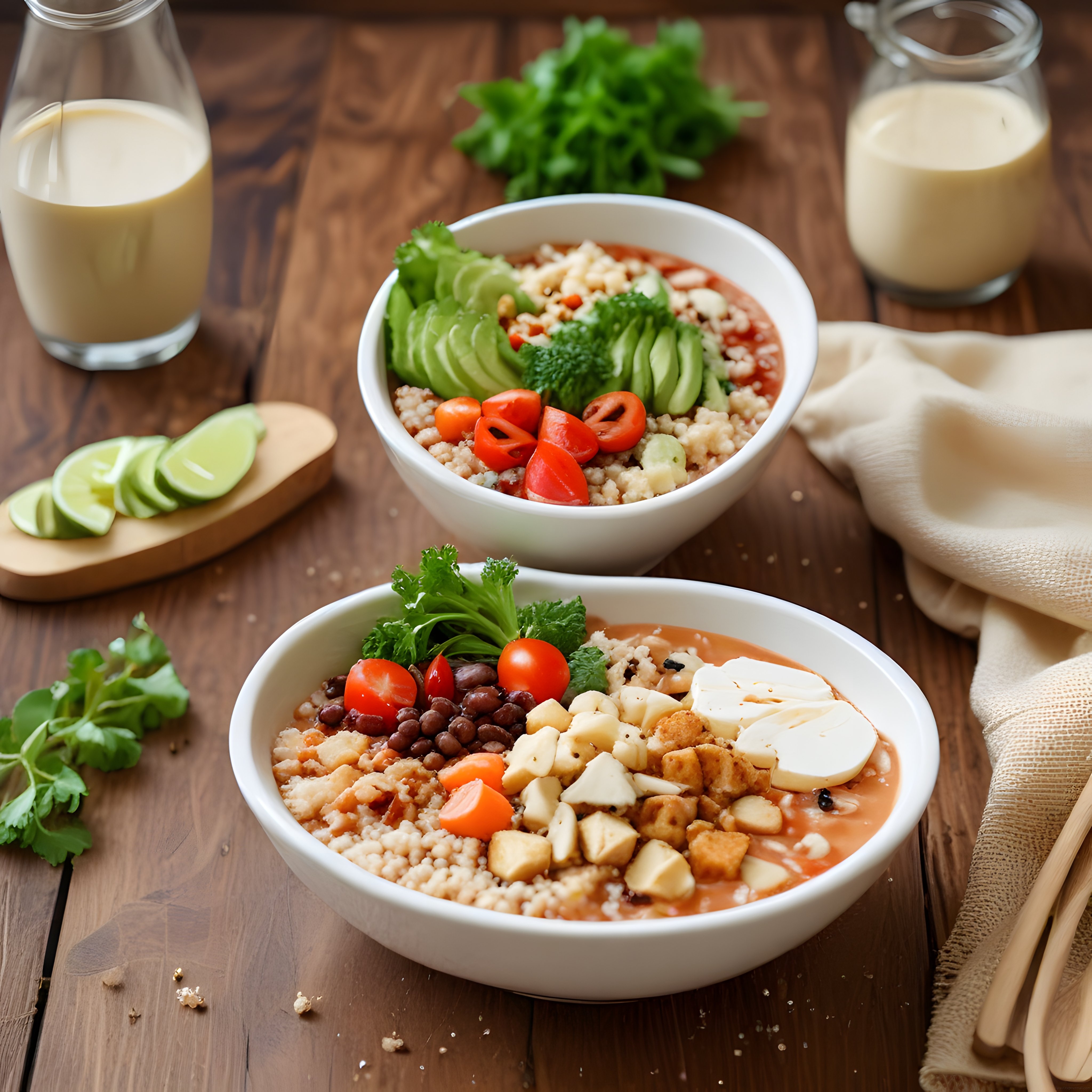 Ahşap Masa Üzerinde İki Kase Renkli Sebzeli Sağlıklı Bowl Yemek Tarifi