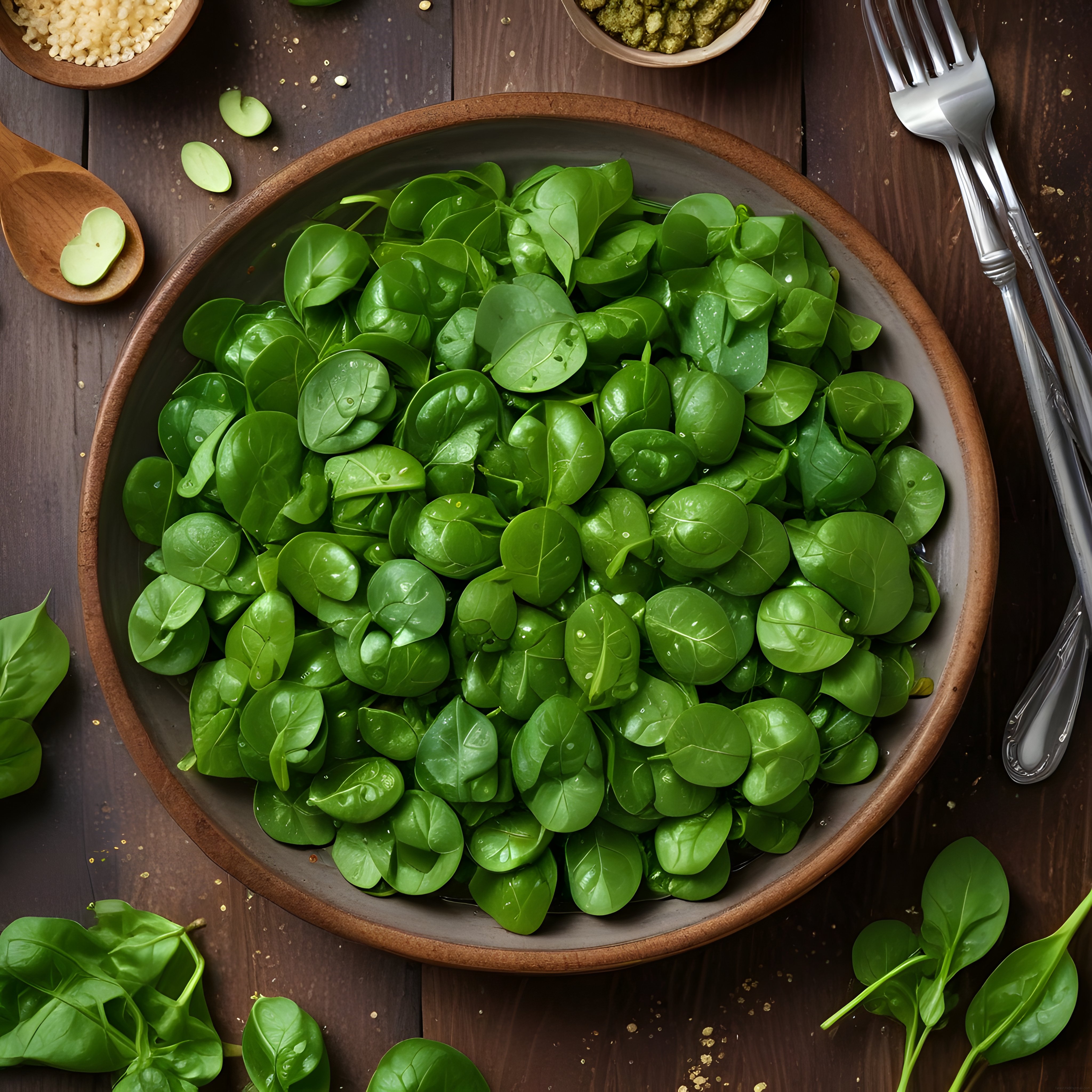 Ahşap Masa Üzerinde Kasede Taze Fesleğen Yaprakları ve Pesto Malzemeleri