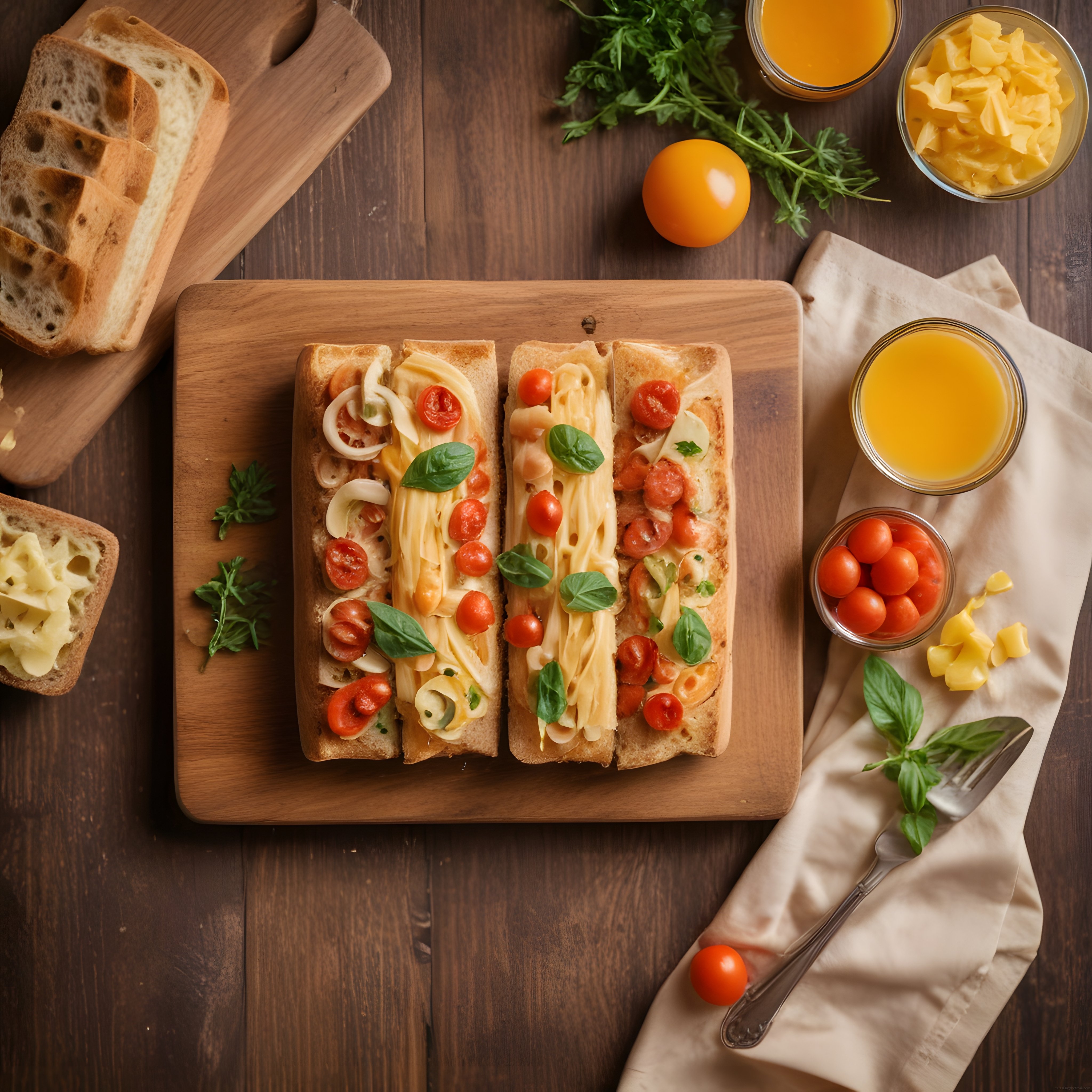 Ahşap Masa Üzerinde Lezzetli Bruschetta ve Taze Portakal Suyu ile Kahvaltı Keyfi