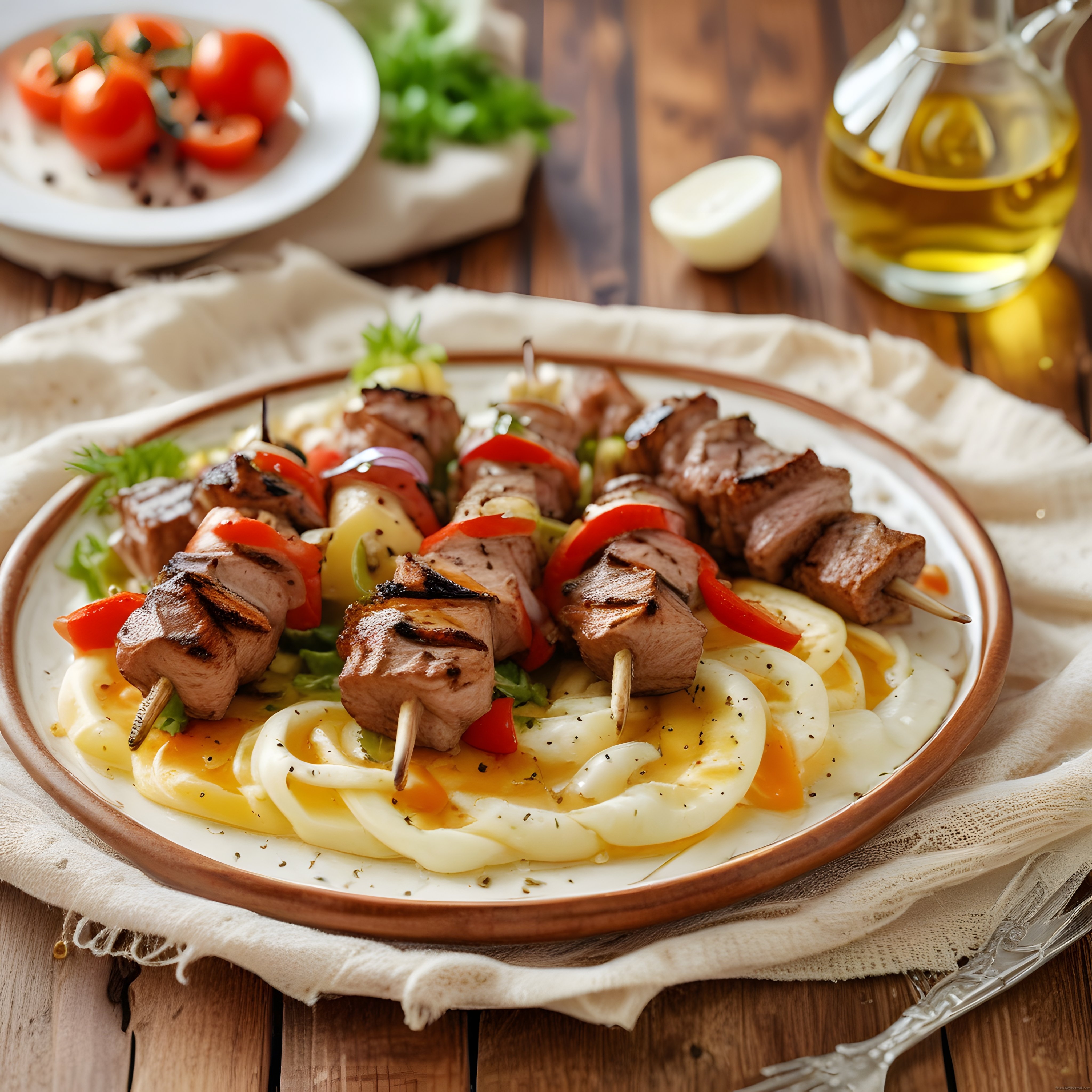 Ahşap Masa Üzerinde Sıcak Servis Edilen Şiş Kebap ve Izgara Et Tabağı