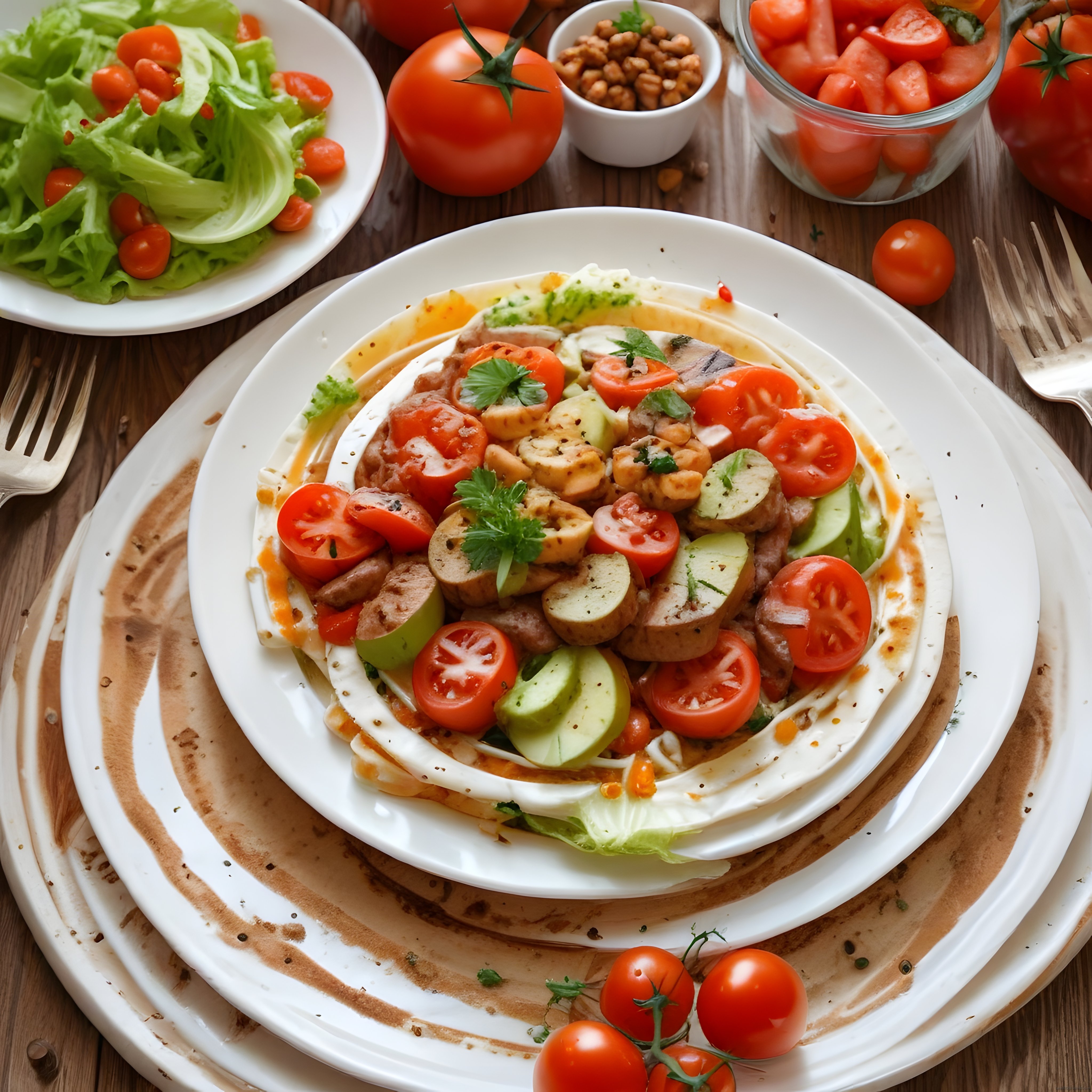 Ahşap Masa Üzerinde Taze Sebzelerle Süslenmiş Yumurtalı Kahvaltı Tabağı