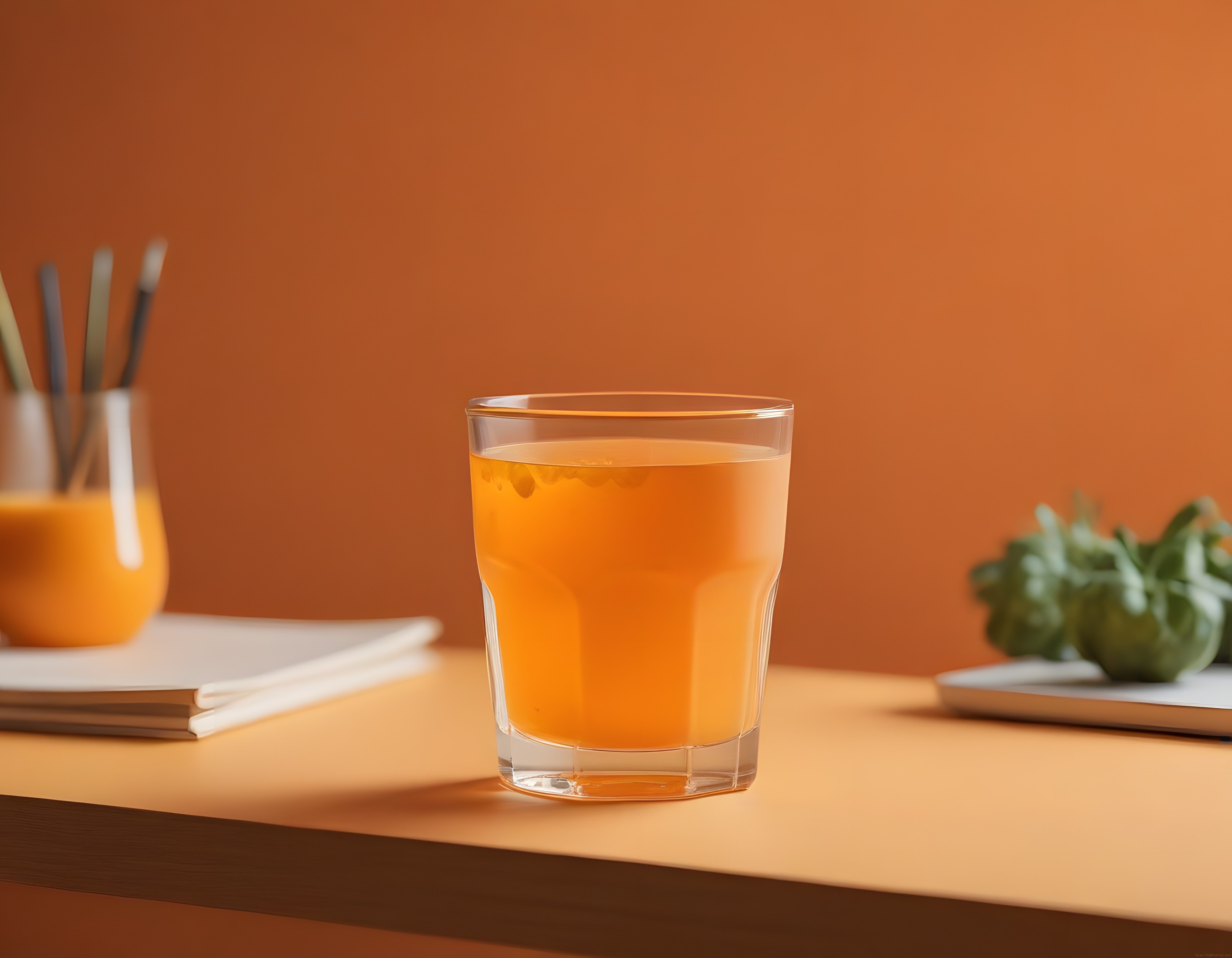 Ahşap Masada Amber Rengi İçecek ve Sıcak Minimalist Dekorasyon