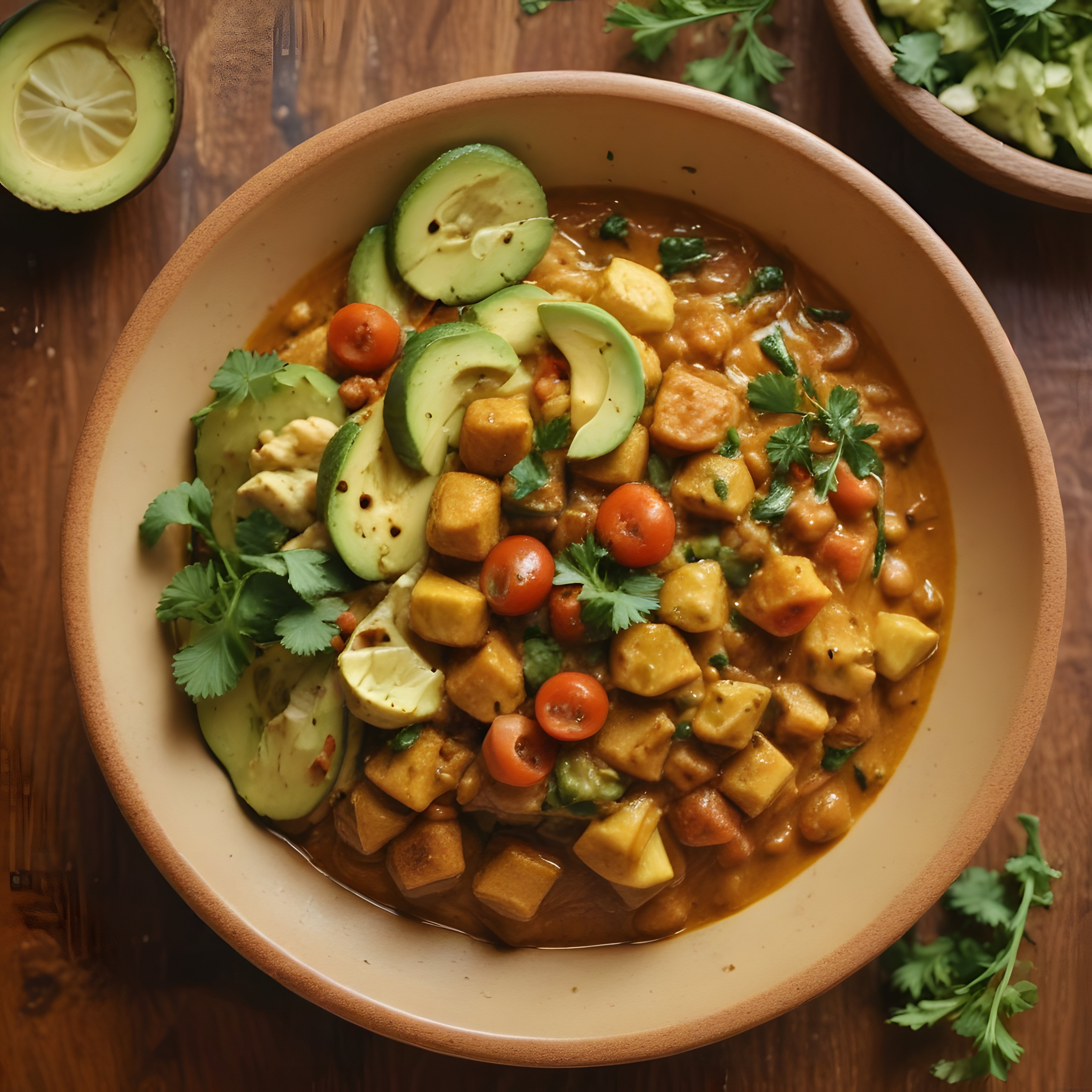 Ahşap Masada Avokado ve Tofulu Vegan Kase: Sağlıklı ve Lezzetli Bir Öğün