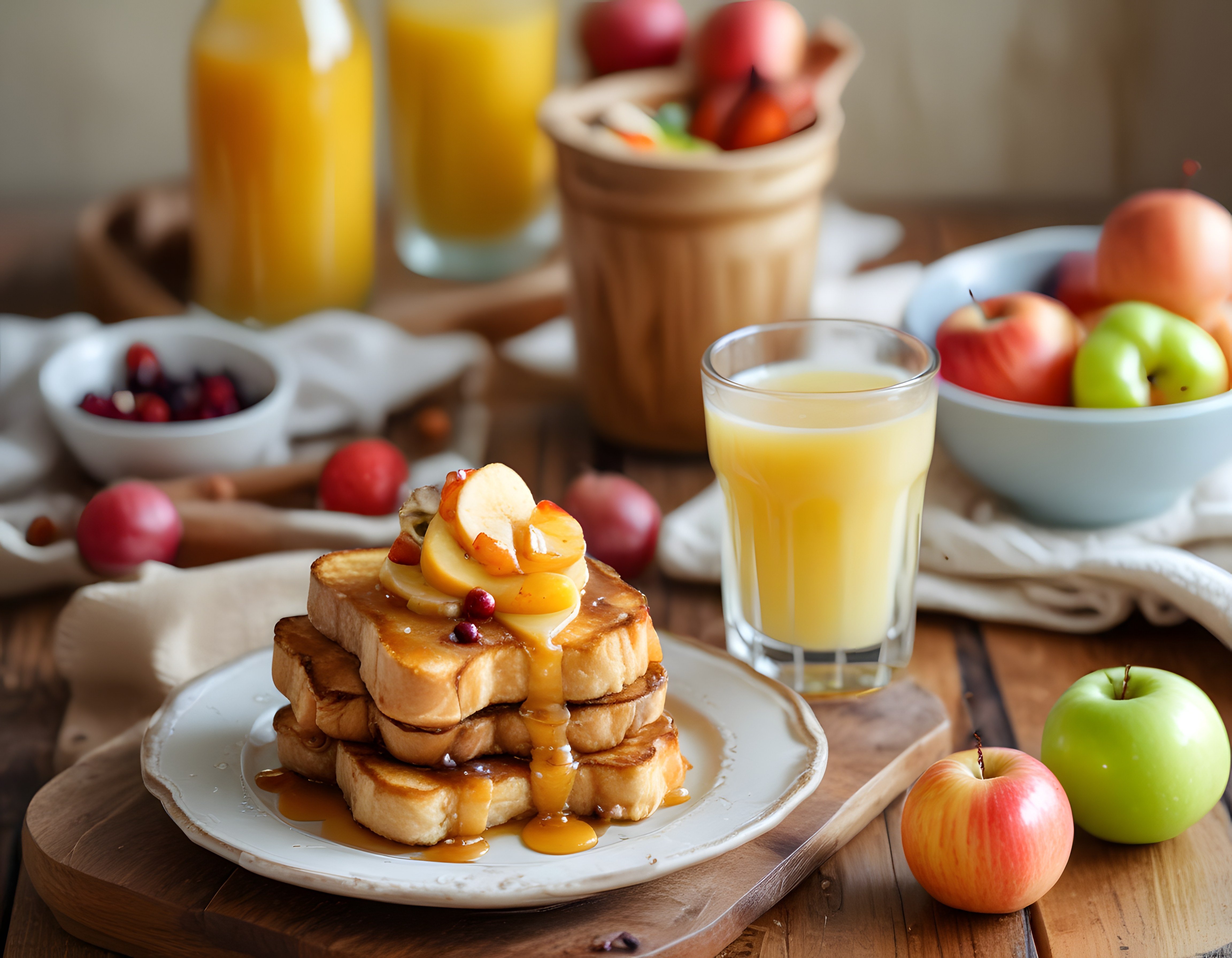 Ahşap Masada Ballı French Toast ve Taze Meyveli Kahvaltı Keyfi