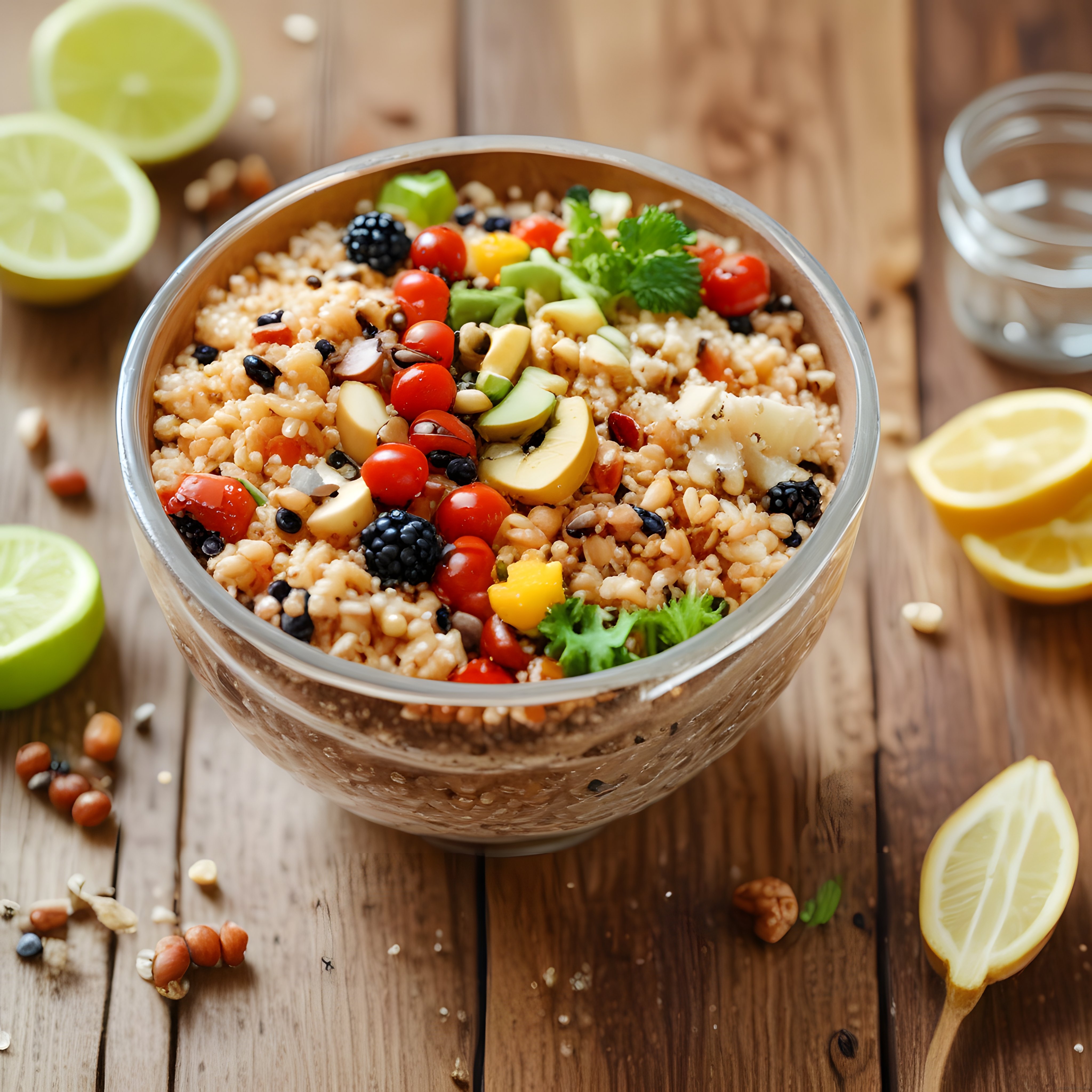 Ahşap Masada Bol Malzemeli Sağlıklı Buddha Bowl ve Kişniş Süslemesi