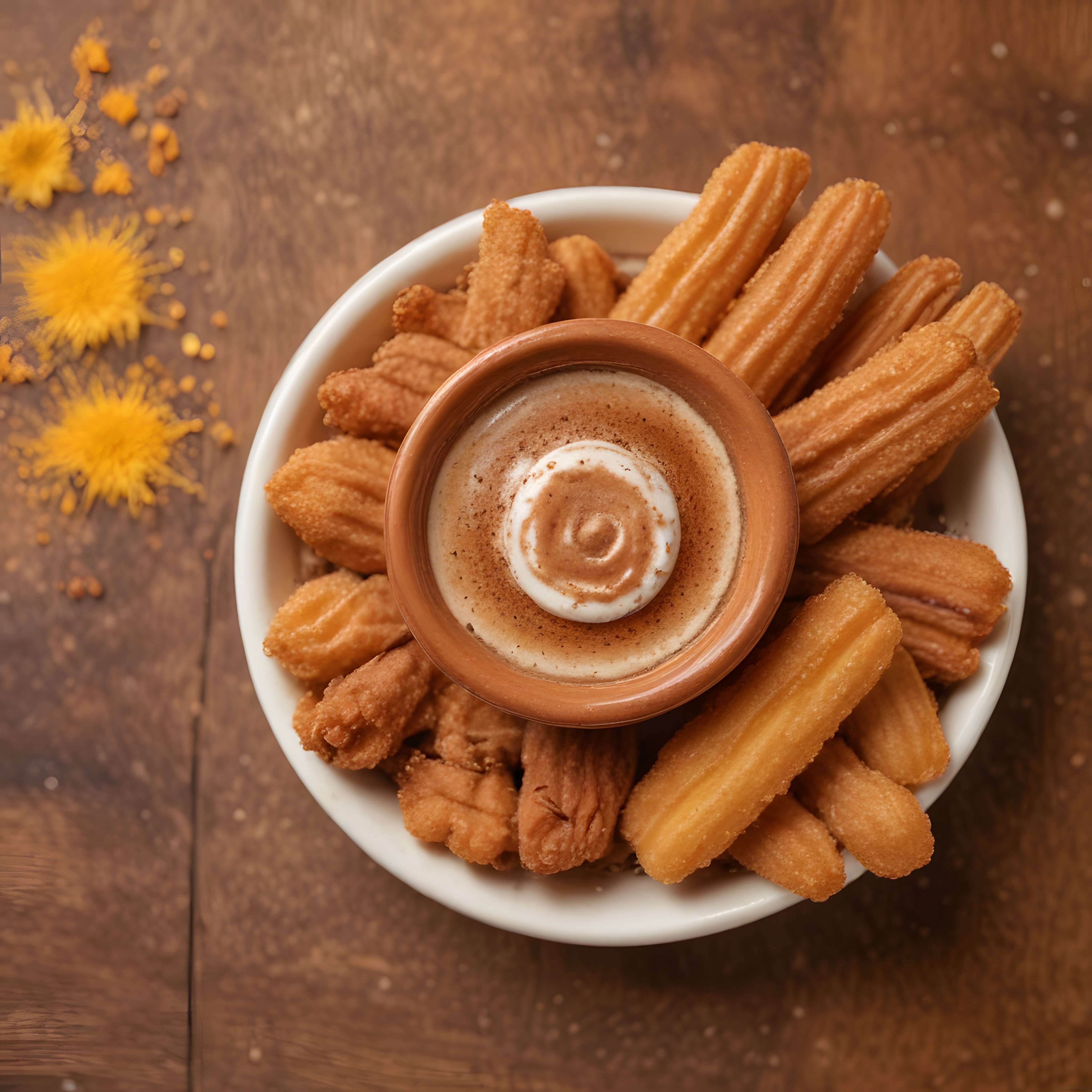 Ahşap Masada Ev Yapımı Çıtır Churros ve Tarçınlı Krema Sos Sunumu
