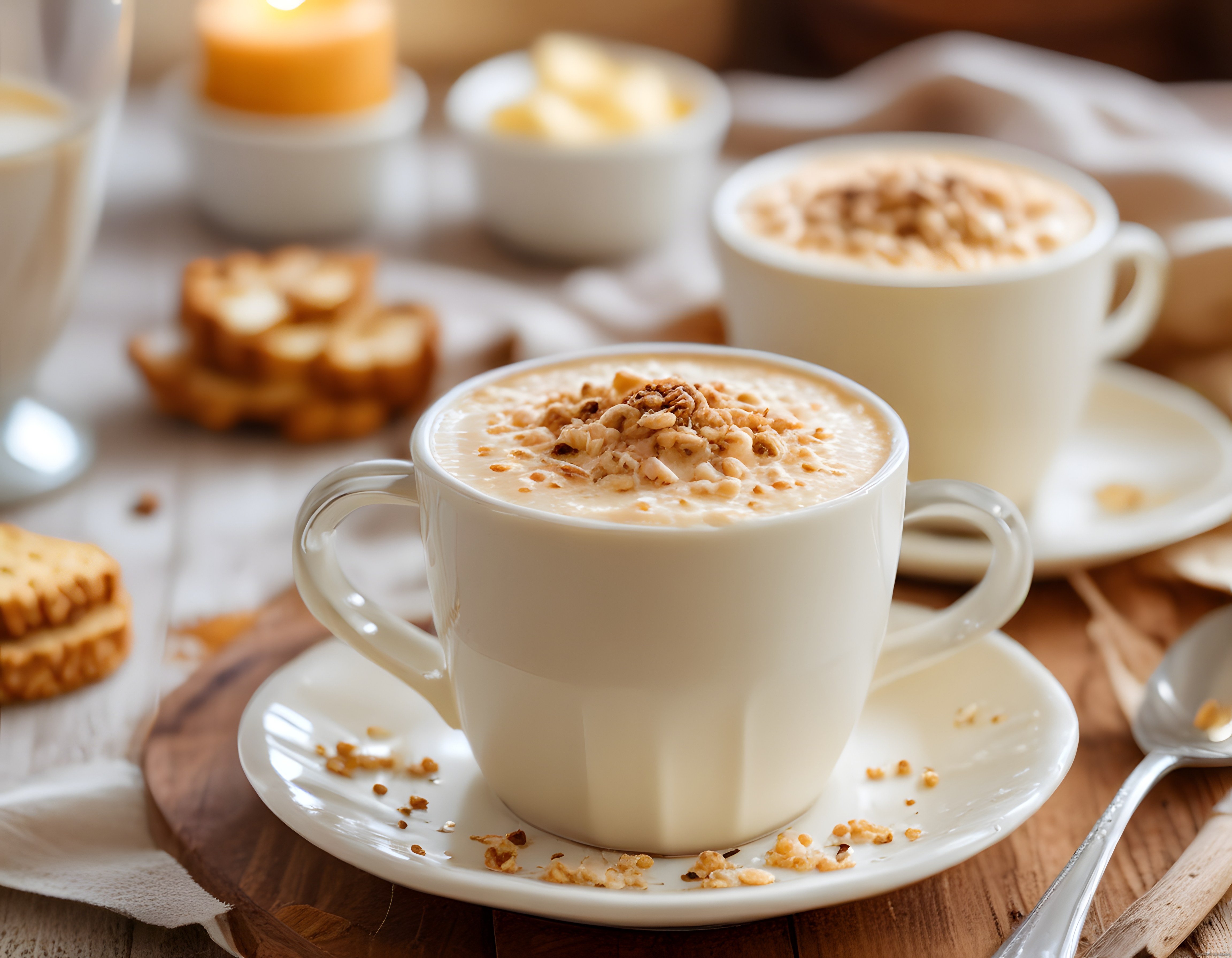 Ahşap Masada Fındıklı Sıcak Salep ve Kurabiyelerle Keyif Anı