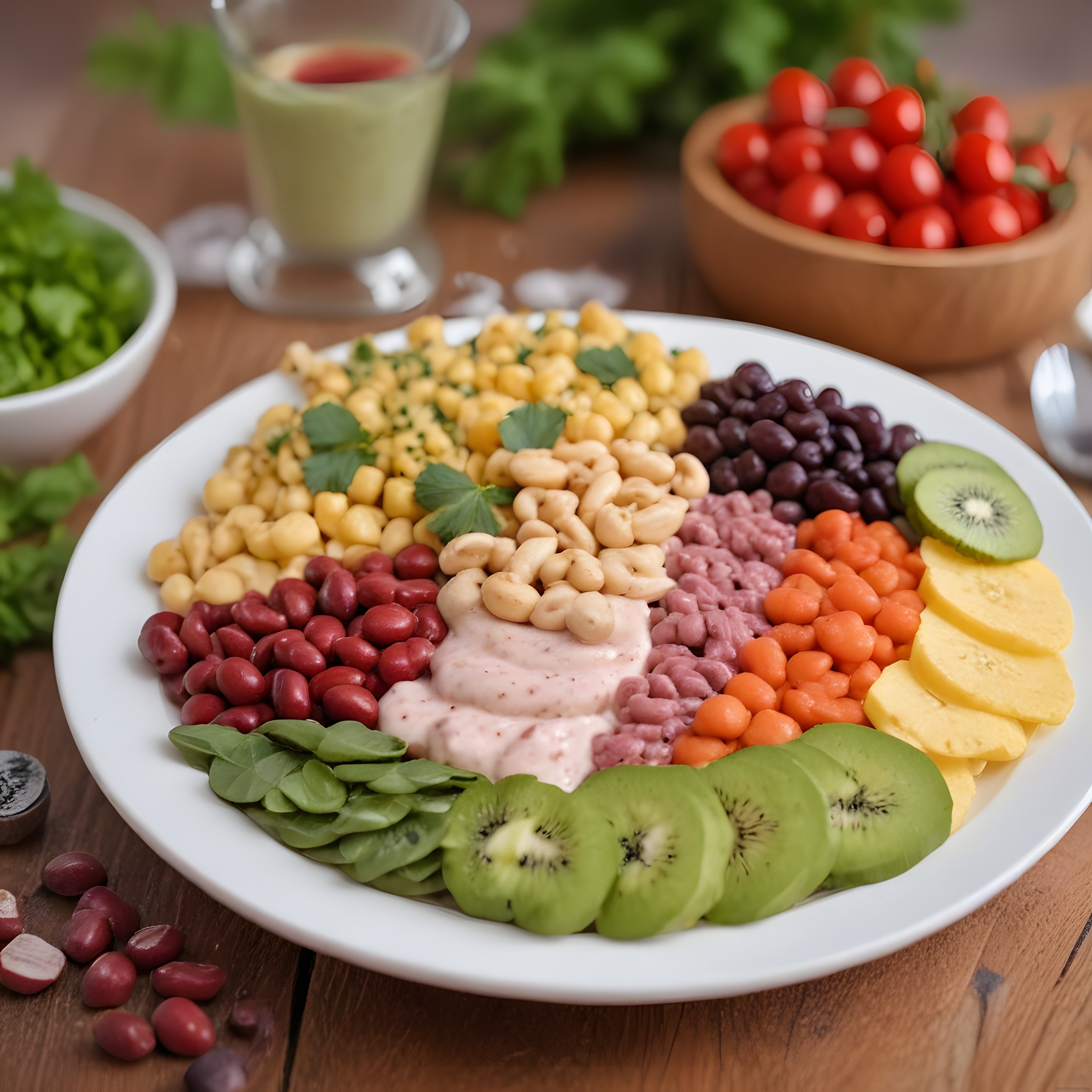 Ahşap Masada Günışığında Renkli Sebzeli Vegan Buddha Bowl Sunumu