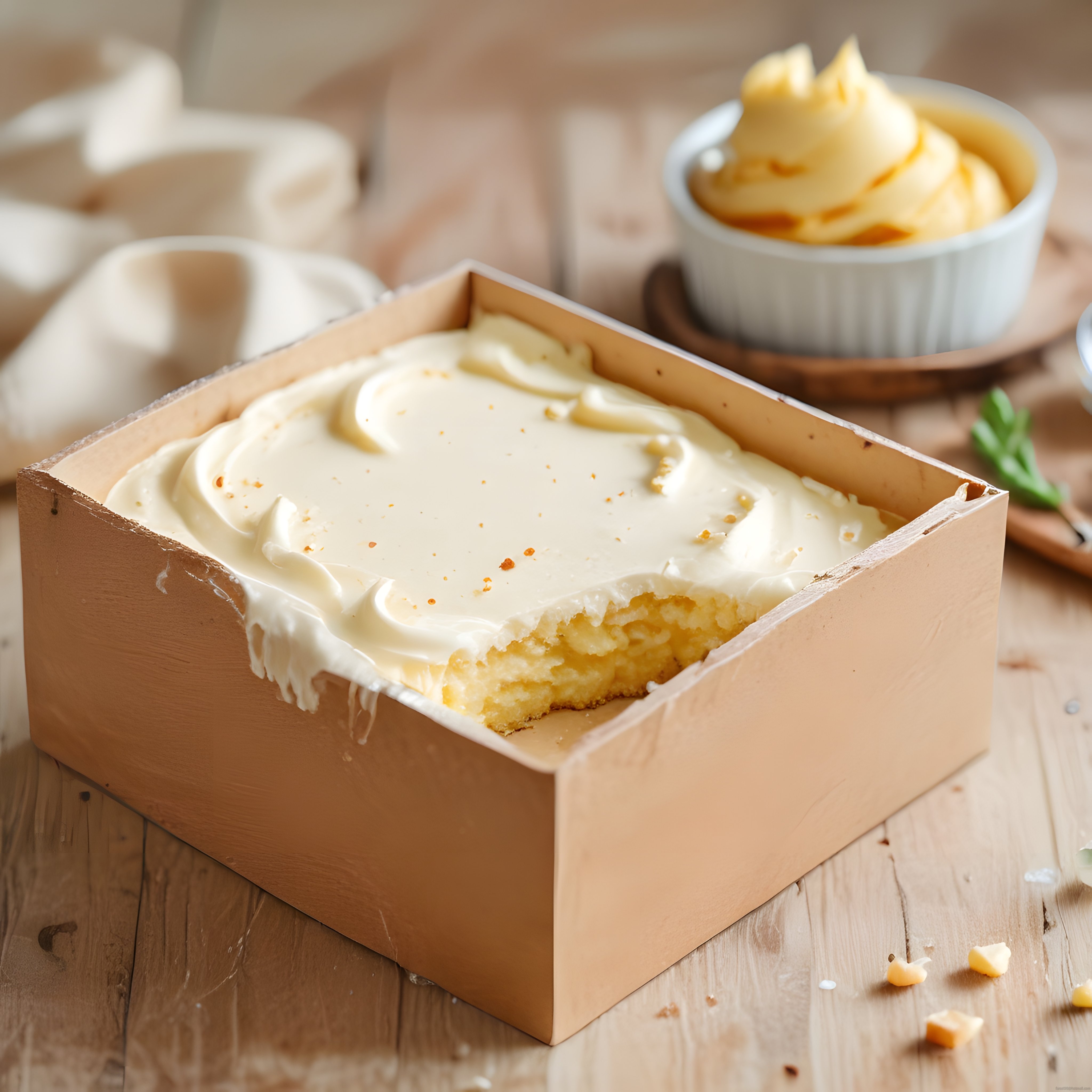 Ahşap Masada Karton Kutuda Taze Kremalı Pasta ve Tatlı Keyfi