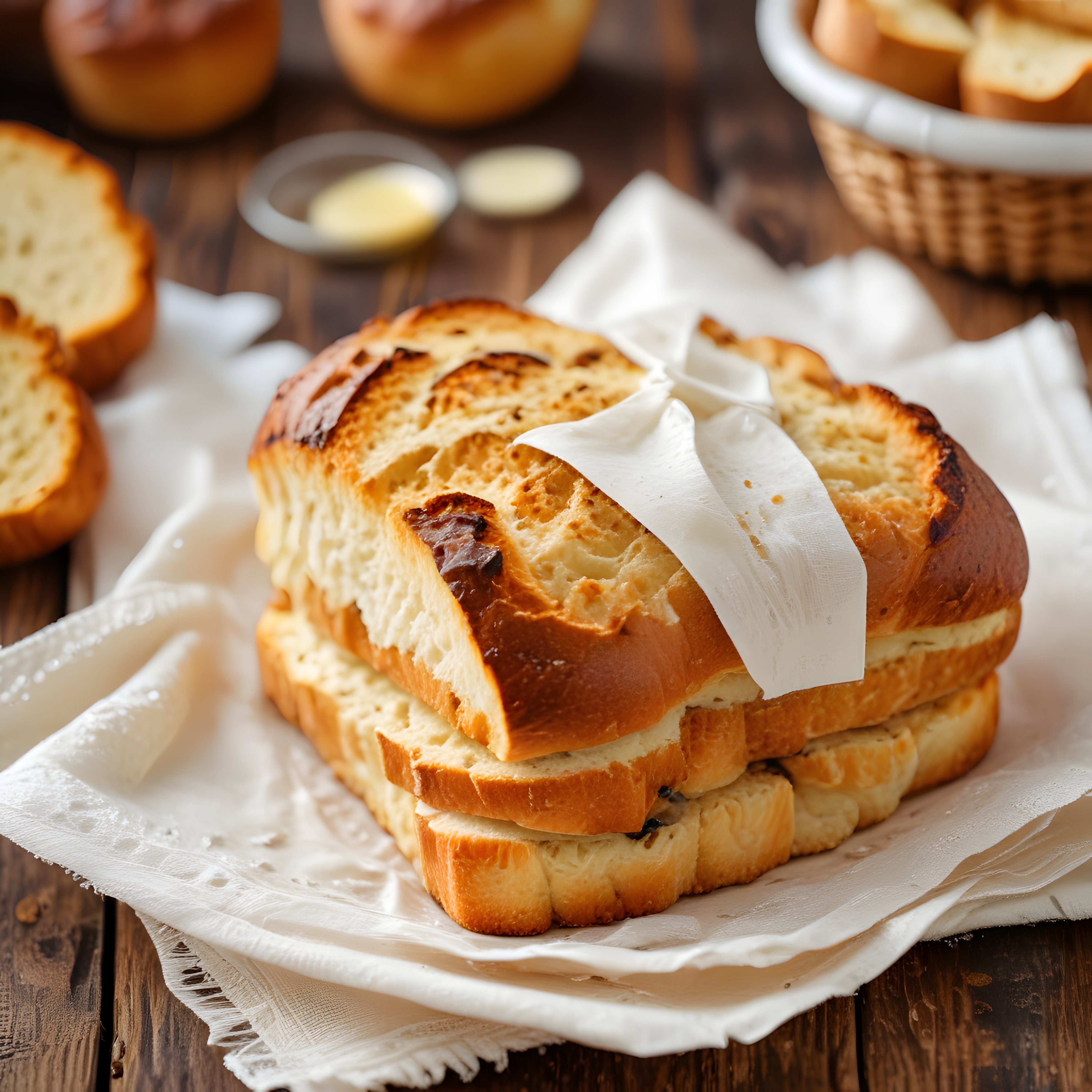 Ahşap Masada Kızarmış Ekmek Dilimleri ile Kahvaltılık Tost Sunumu