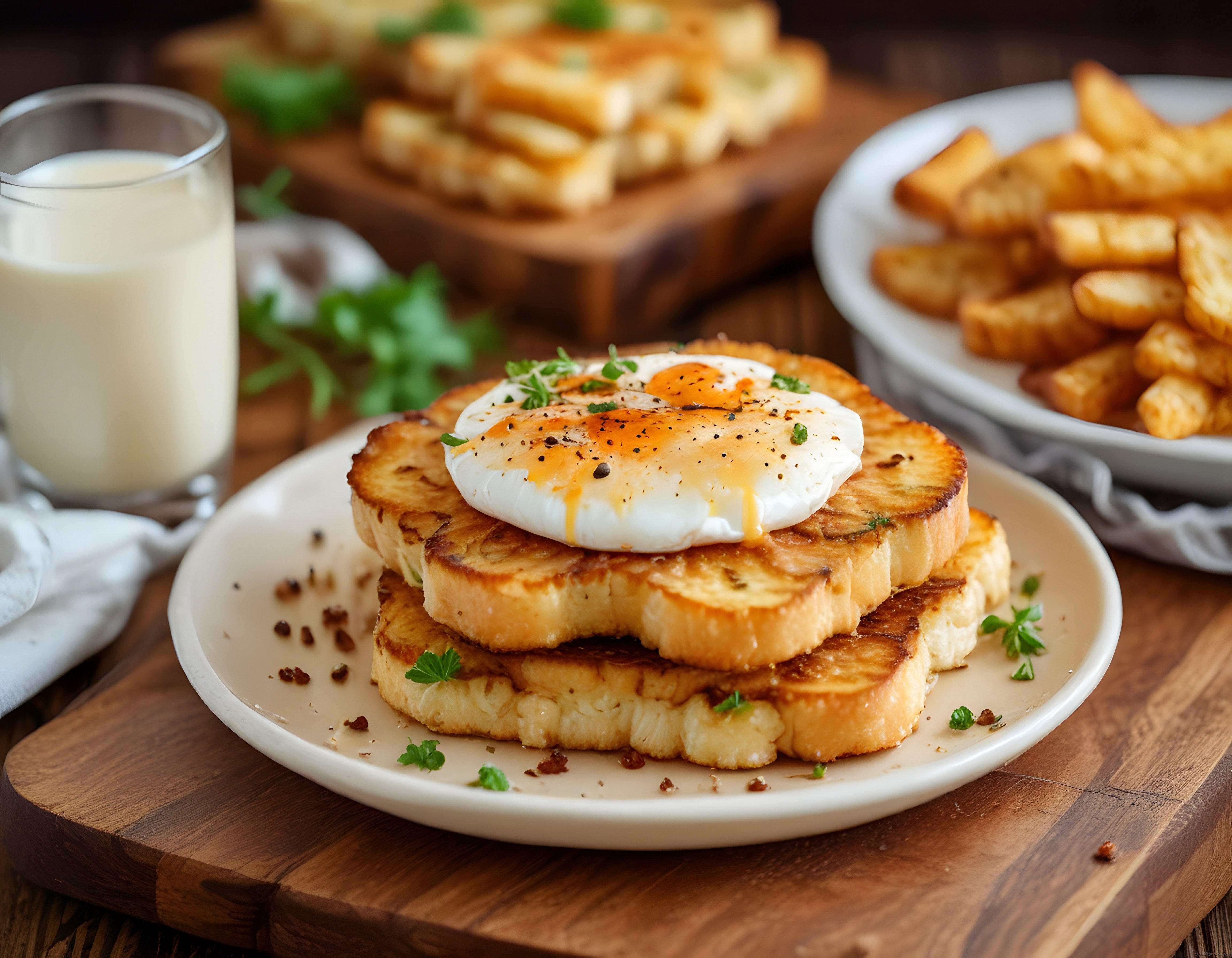 Ahşap Masada Kızarmış Ekmek ve Poşe Yumurtalı Nefis Kahvaltı