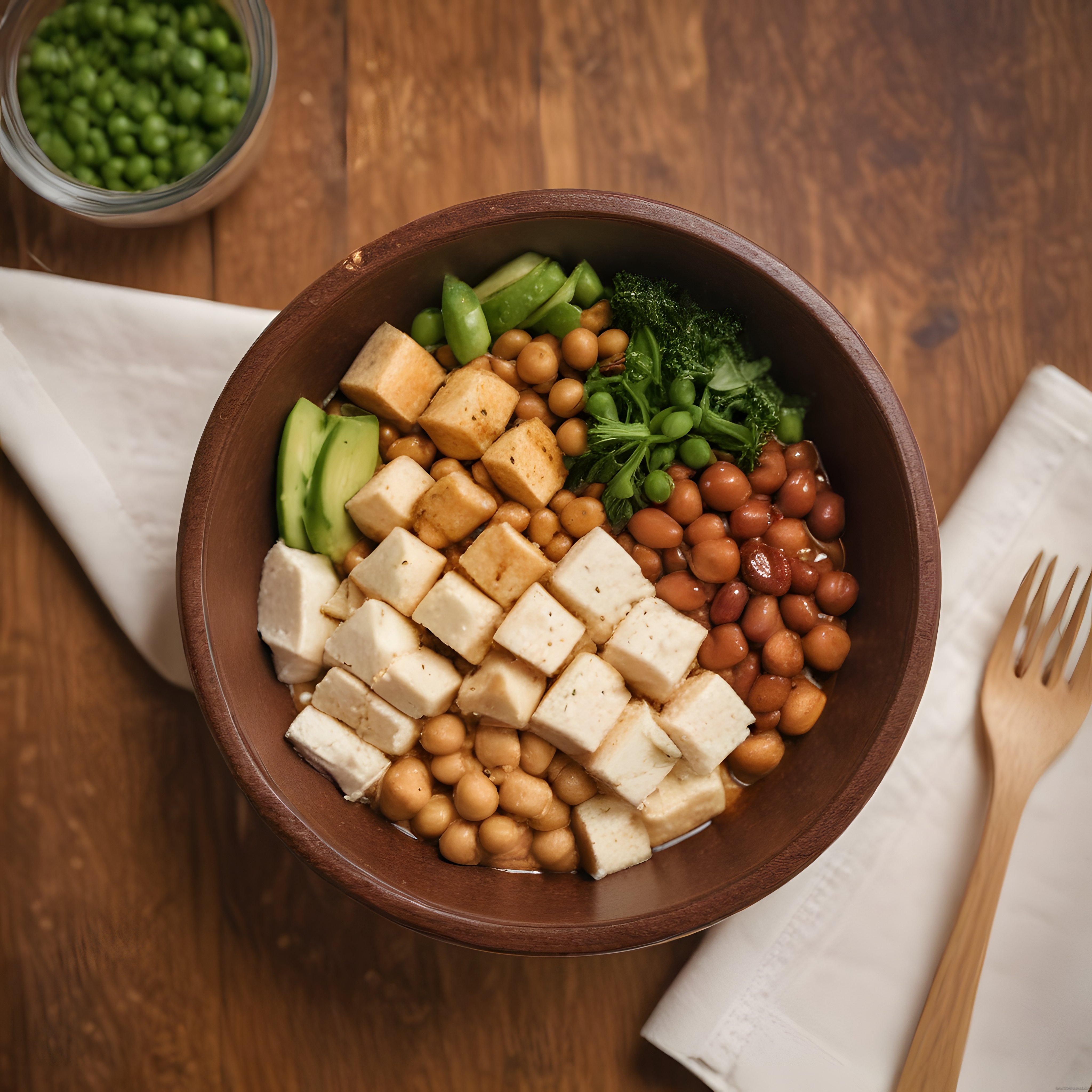 Ahşap Masada Nohutlu Tofu Bowl: Vegan ve Protein Dolu Sağlıklı Tabak