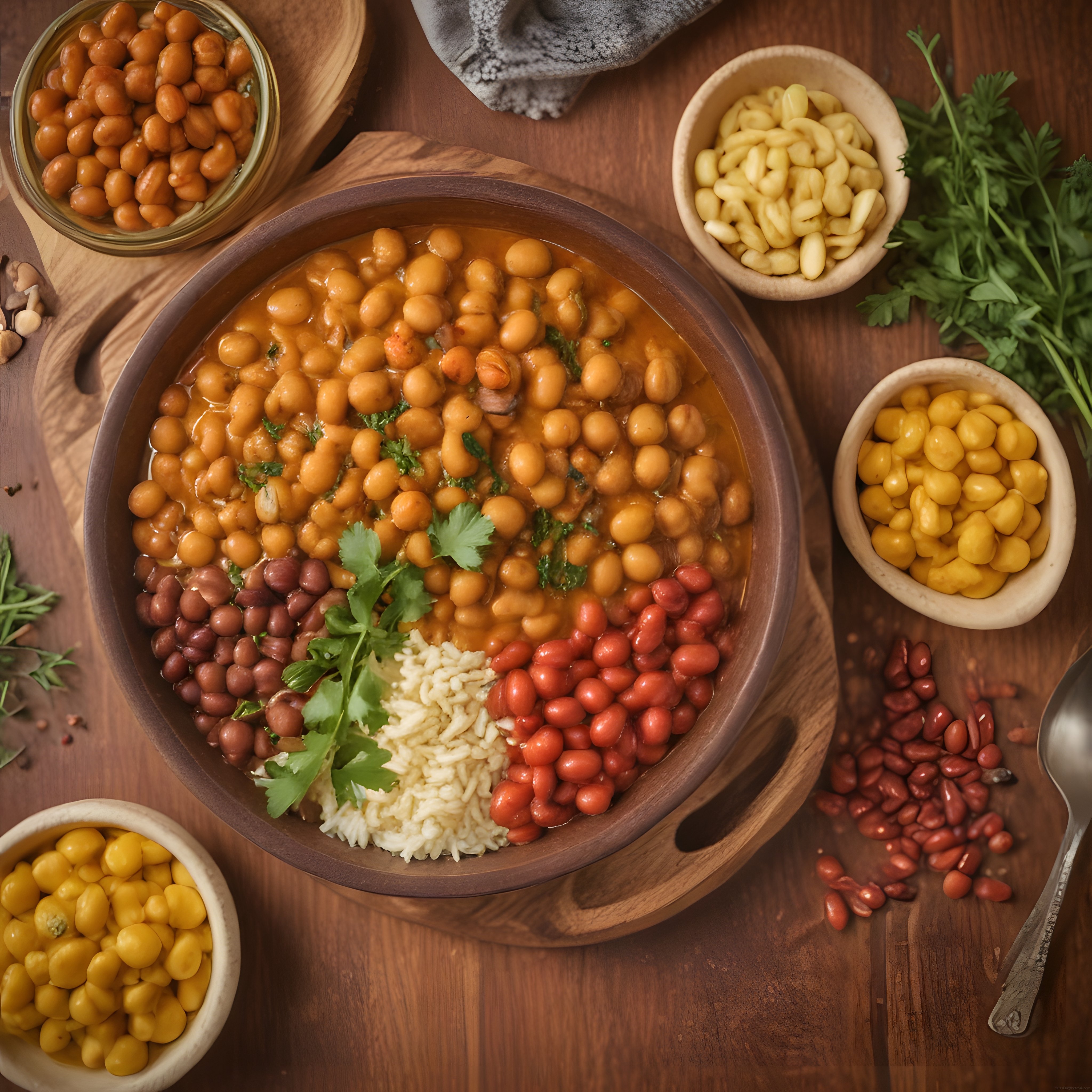 Ahşap Masada Nohutlu Vegan Protein Kasesi ile Sağlıklı Yemek Sunumu