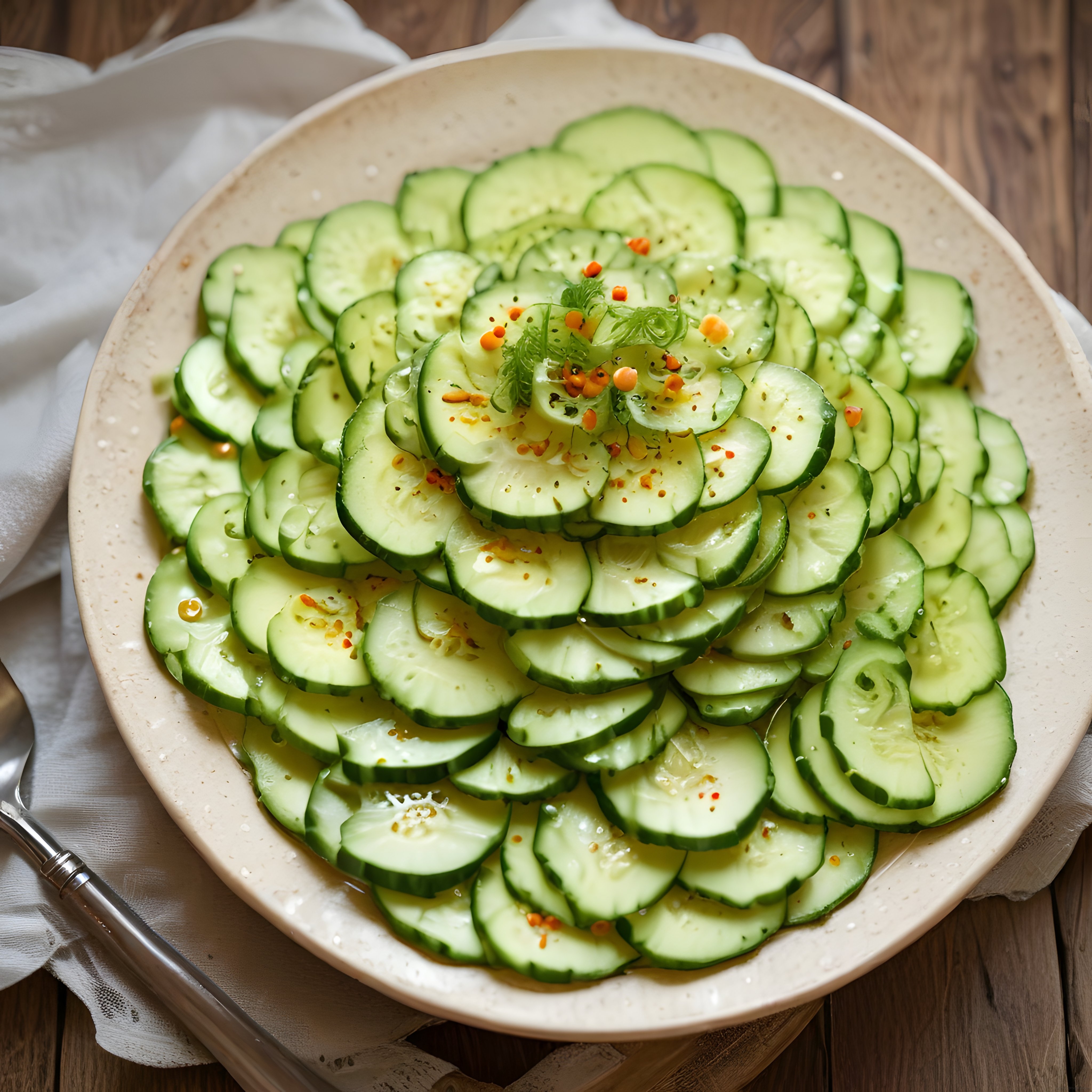 Ahşap Masada Organik Salatalık Salatası: Taze ve Sağlıklı Yaz Mezesi