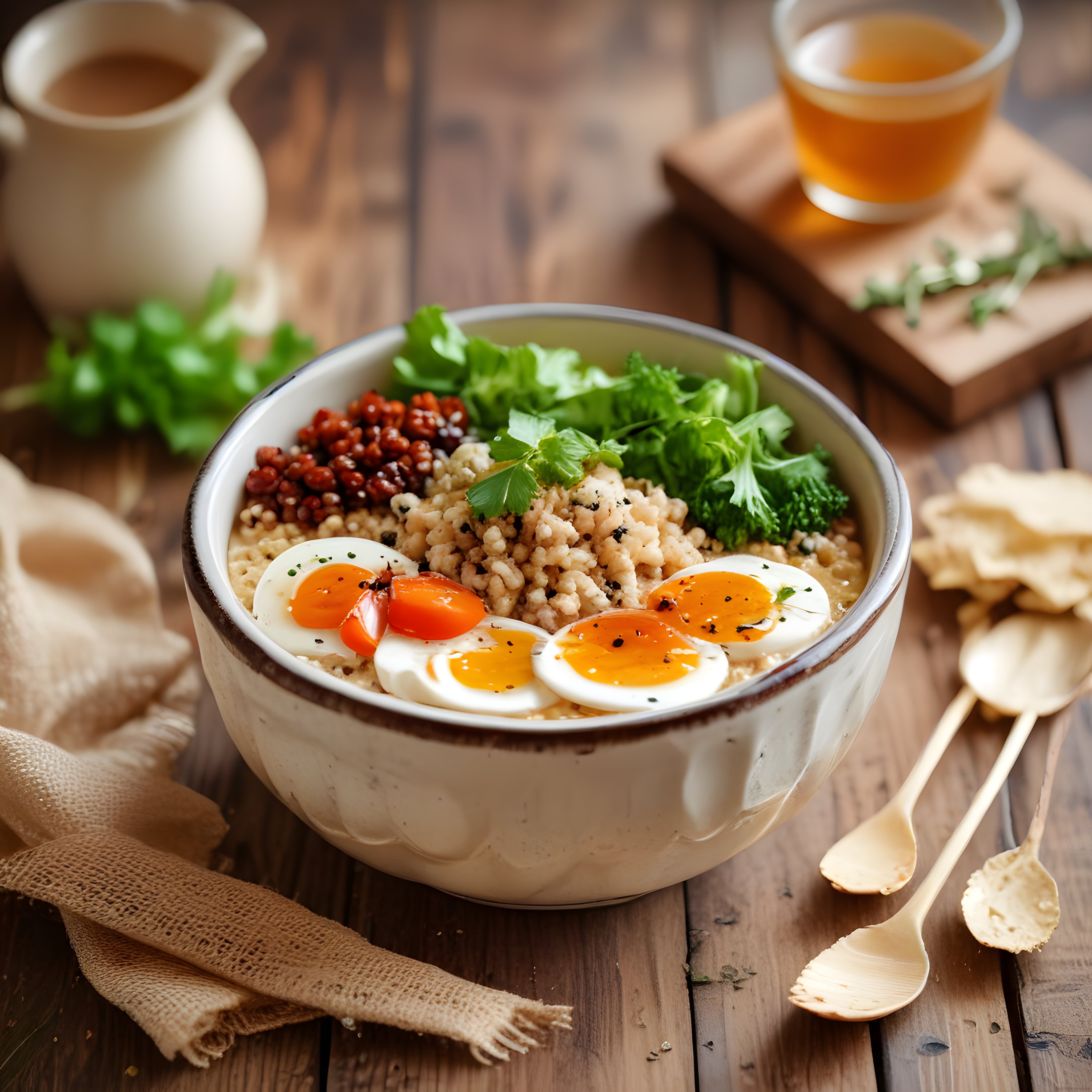 Ahşap Masada Protein Kasesi: Yumurta ve Yeşillikli Sağlıklı Bowl Tarifi