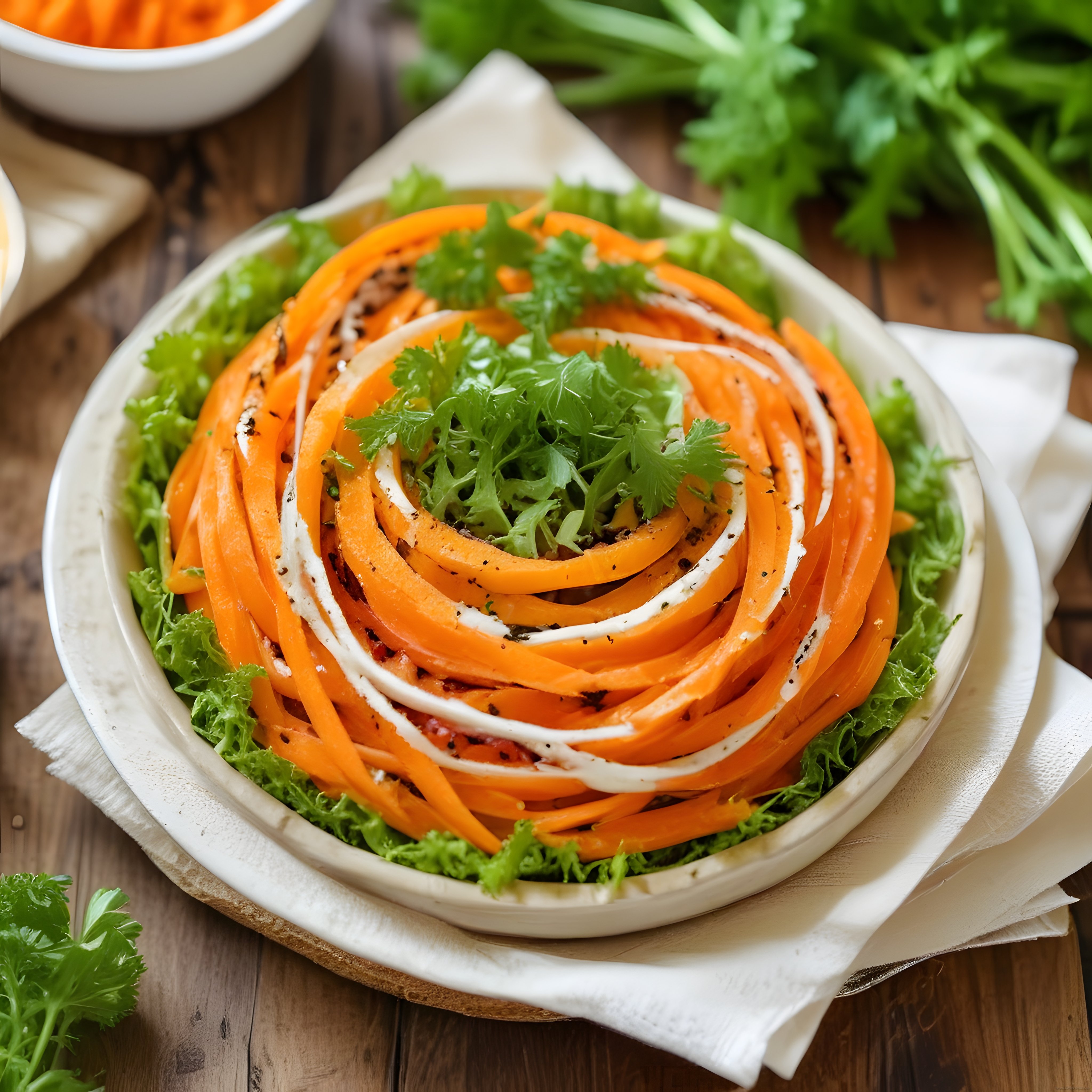 Ahşap Masada Renkli Havuç Salatası ile Sağlıklı ve Lezzetli Sunum