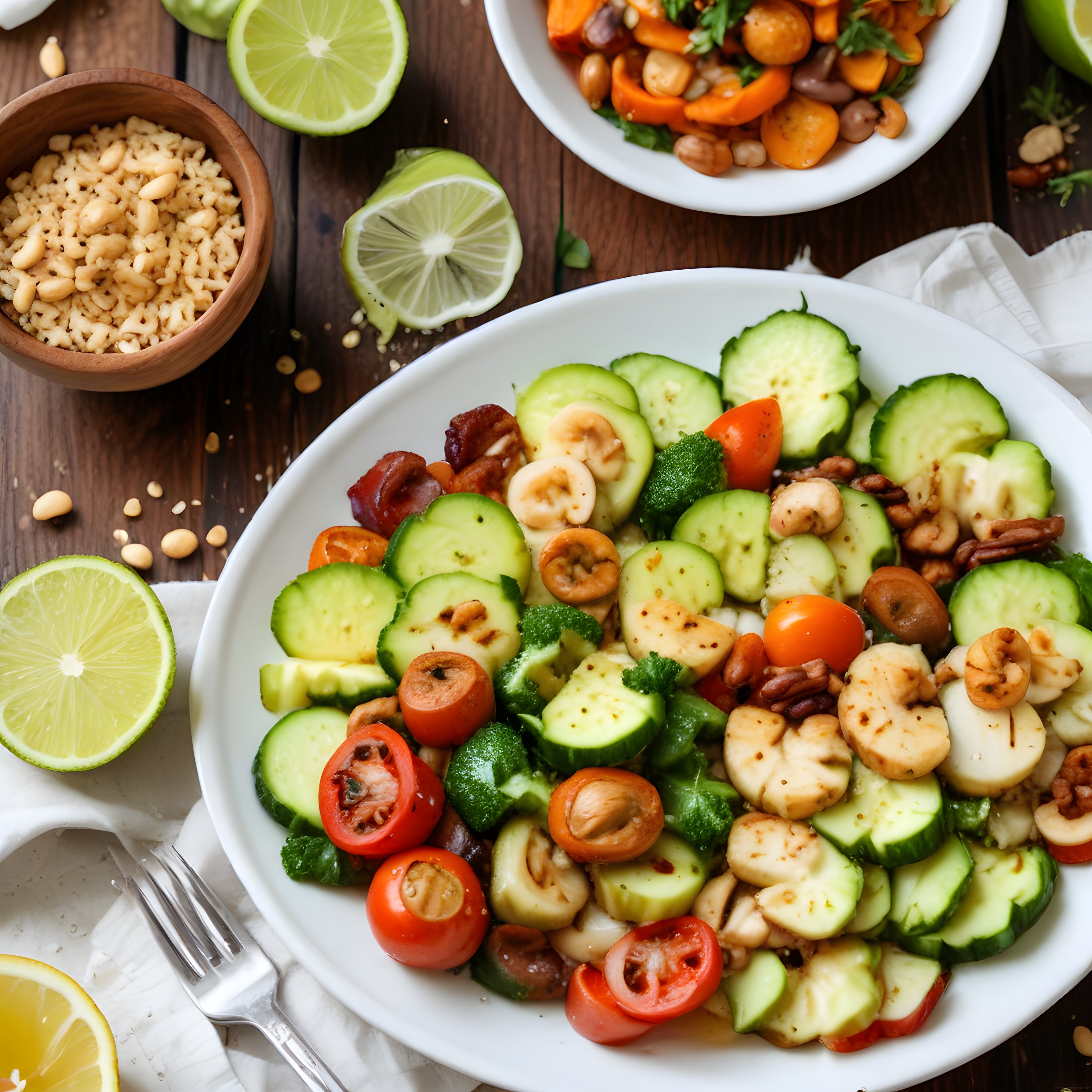 Ahşap Masada Renkli Karides Salatası ve Taze Limon Sosu ile Sağlıklı Tarif