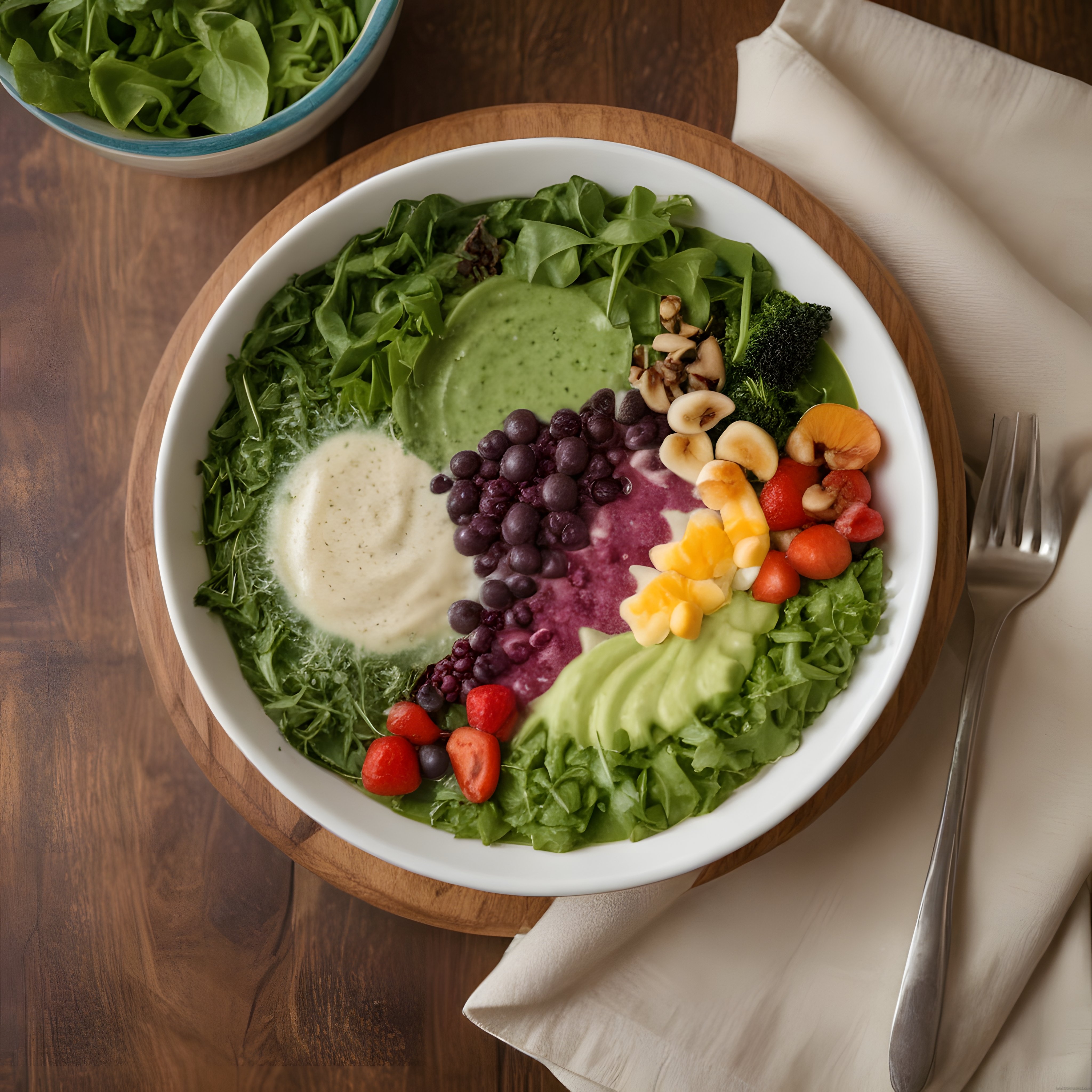 Ahşap Masada Renkli Vegan Buddha Kase: Sağlıklı ve Besleyici Bitkisel Öğün
