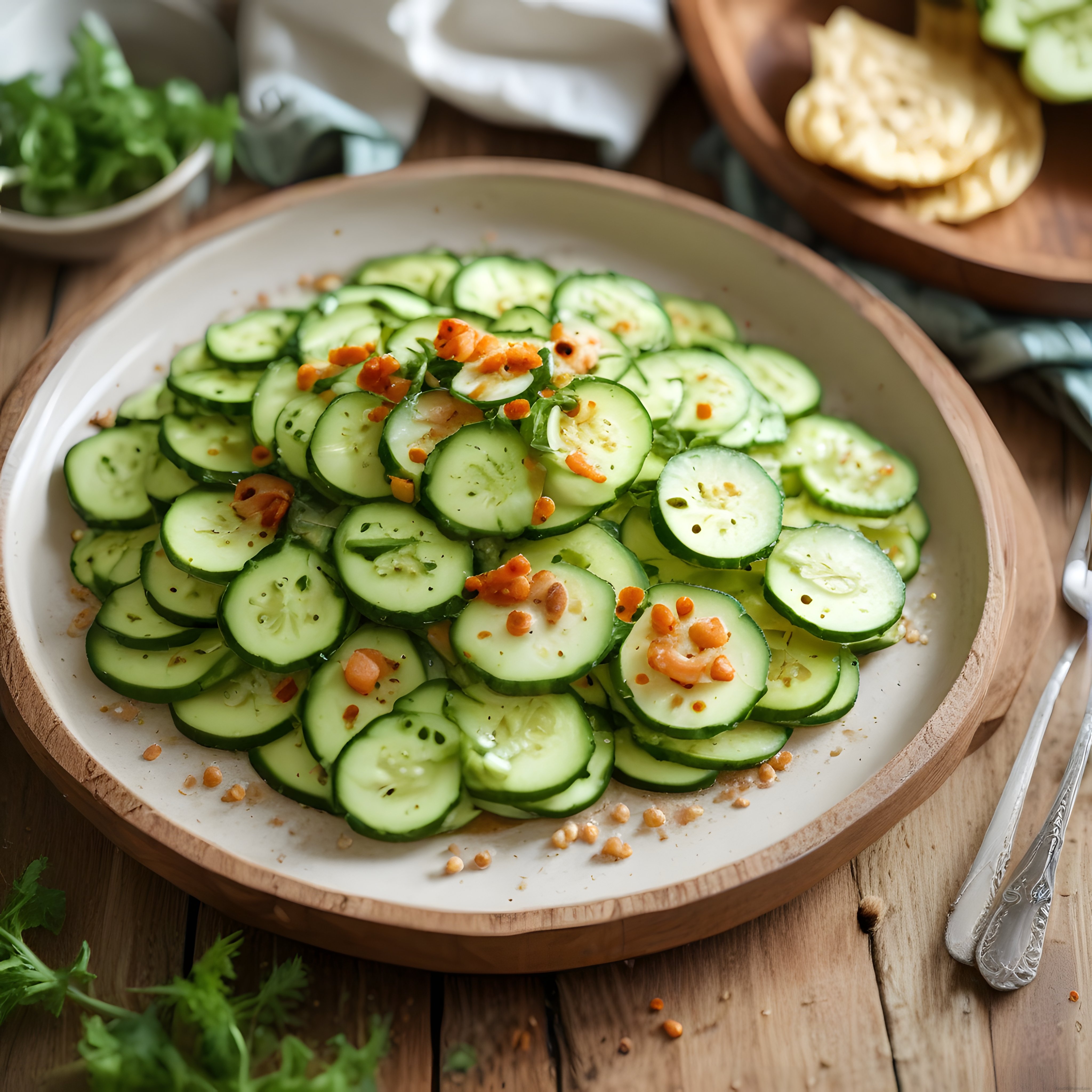 Ahşap Masada Salatalık Dilimli Ferahlatıcı ve Pratik Salata Tarifi