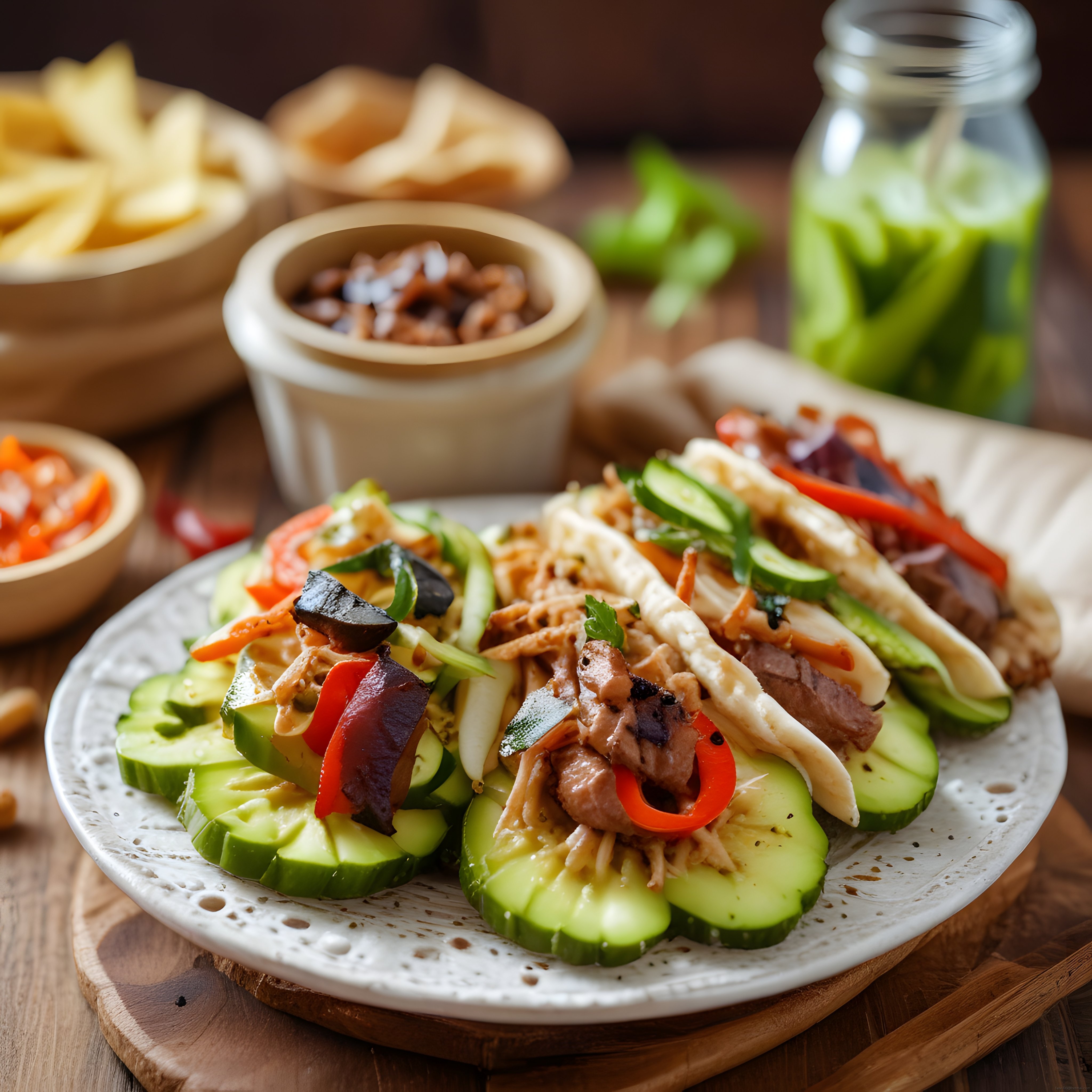 Ahşap Masada Sebzeli Et Tacos ve Ev Yapımı Patates Kızartması