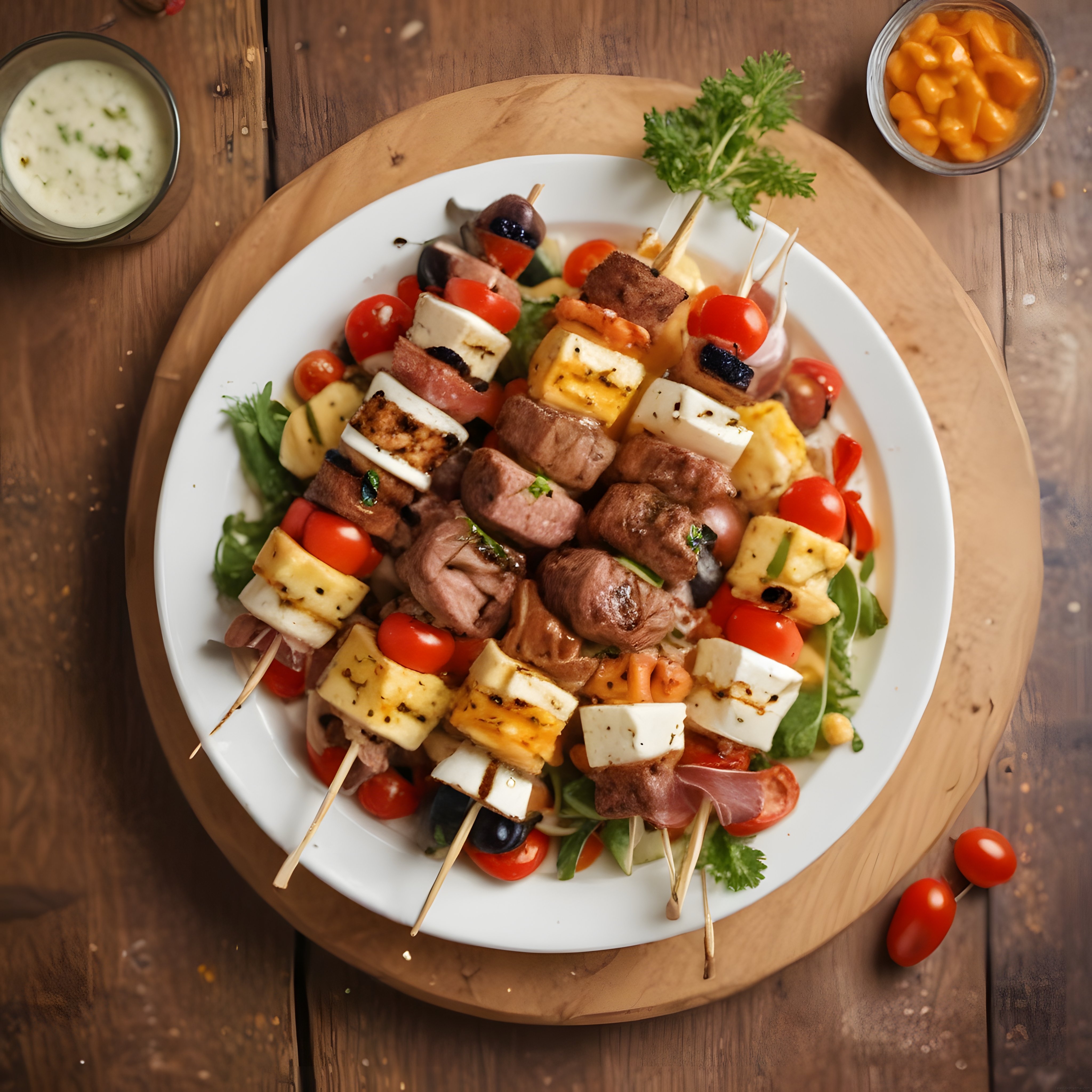Ahşap Masada Şiş Kebap ve Peynirli Izgara Sunumu: Pratik ve Lezzetli