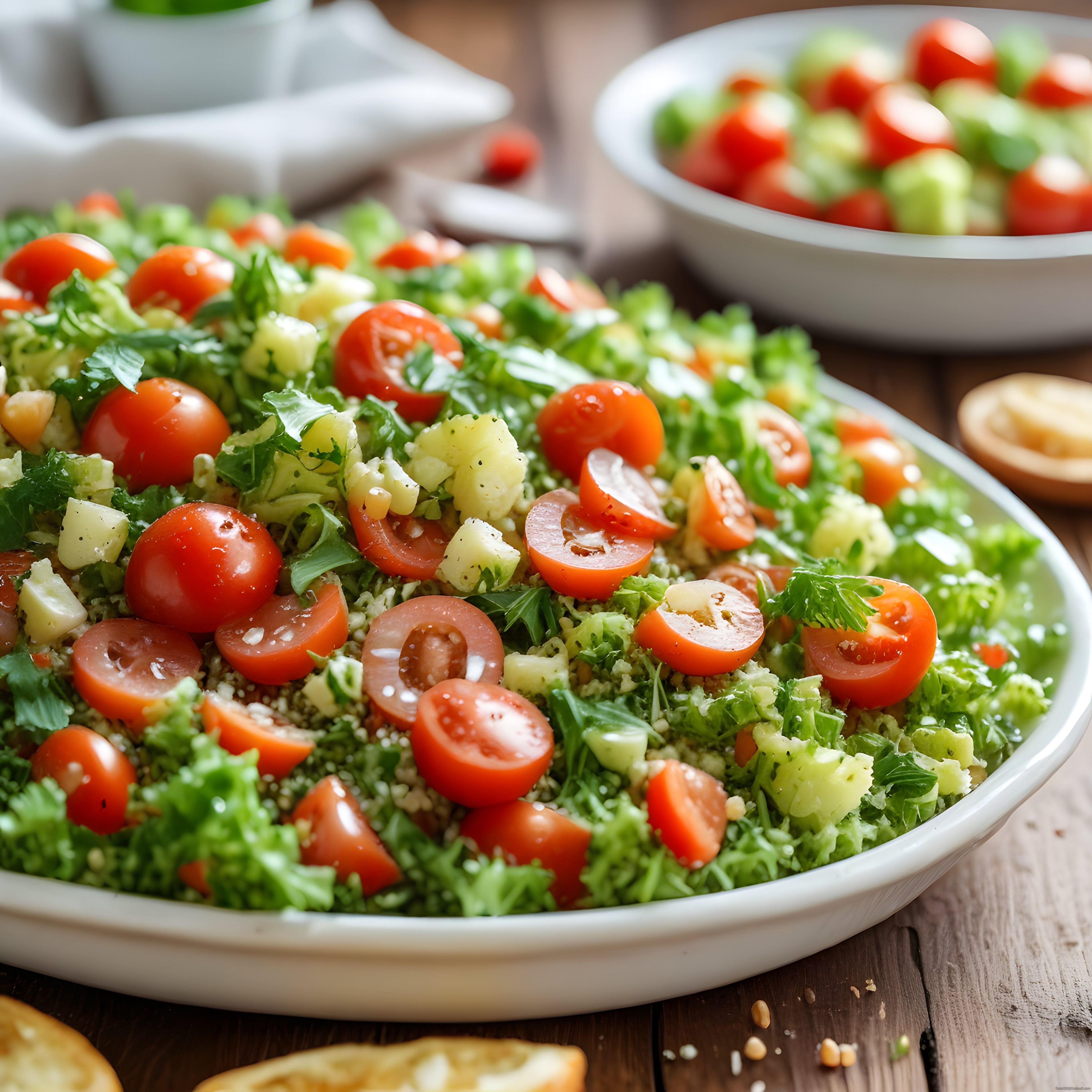 Ahşap Masada Taze Domates ve Peynirli Kinoa Salatası: Sağlıklı ve Lezzetli