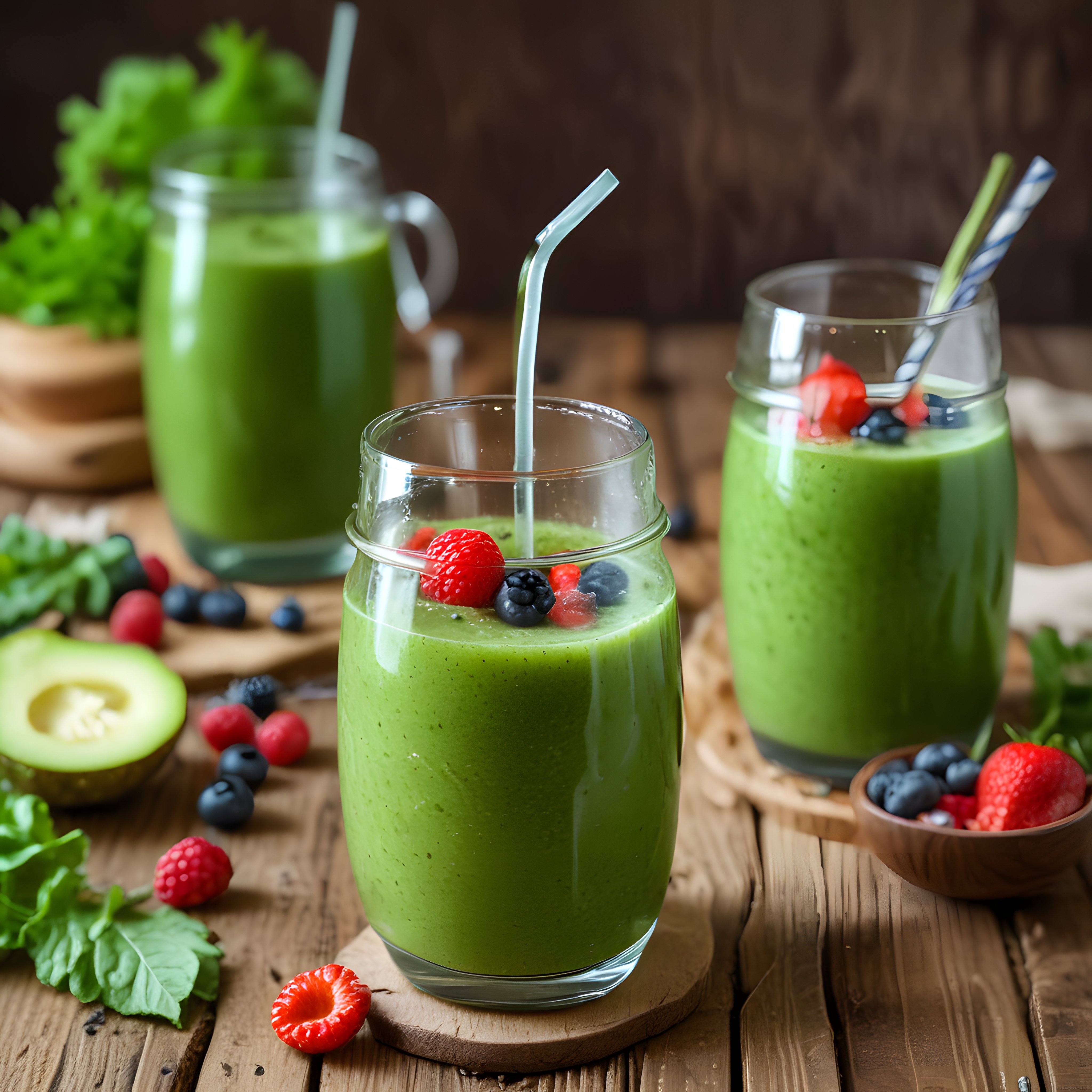Ahşap Masada Taze Meyveli ve Yeşillikli Sağlıklı Yeşil Smoothie Tarifi