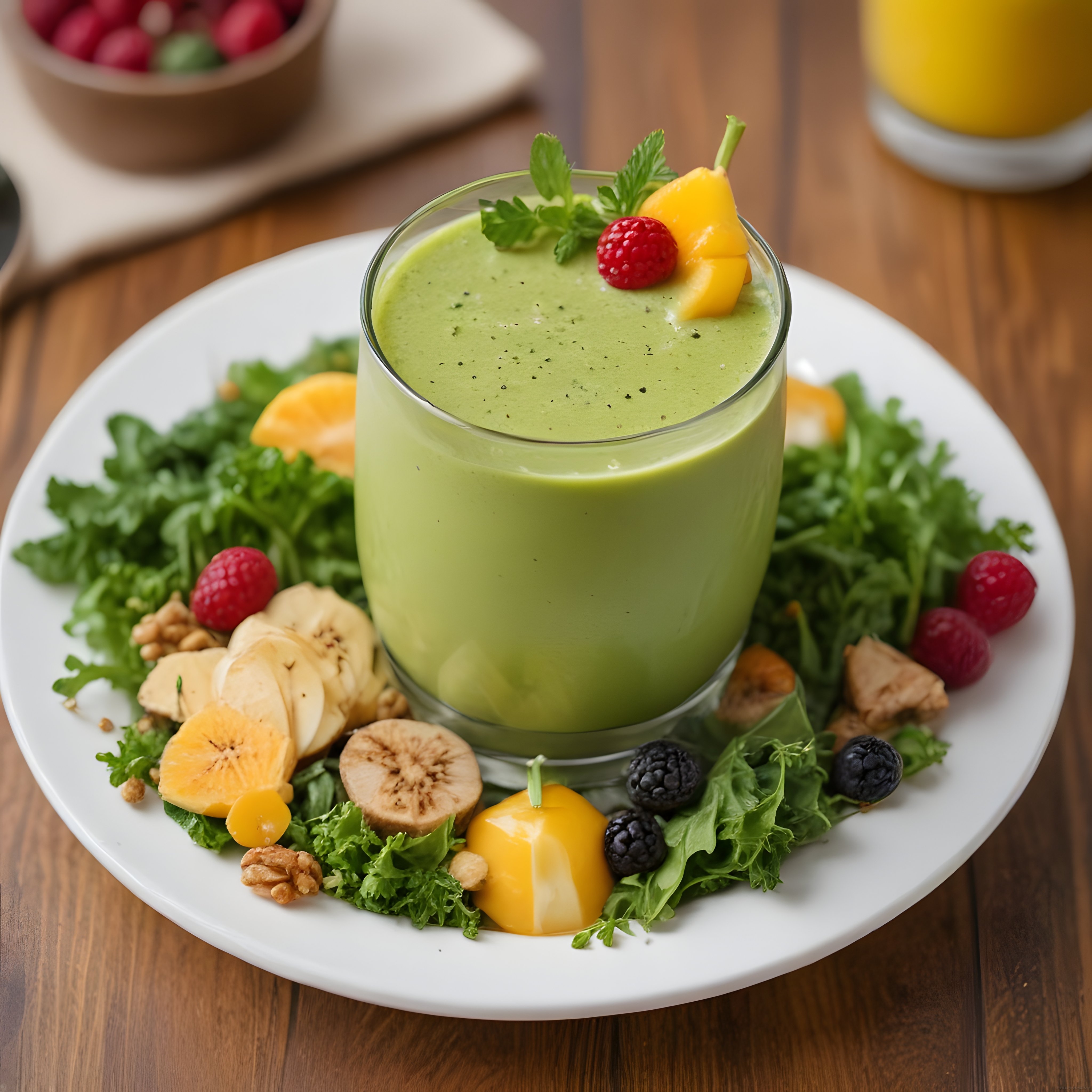 Ahşap Masada Taze Meyveli Yeşil Detoks Smoothie Sunumu ve Sağlıklı İçecek Tarifi